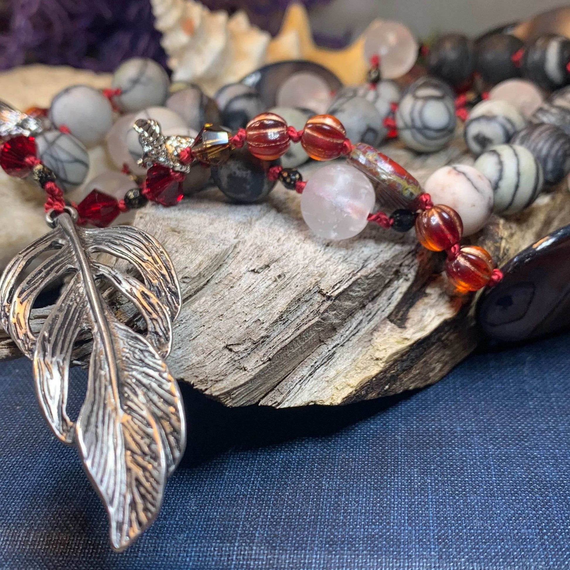 Red Skies Feather Long Necklace - 