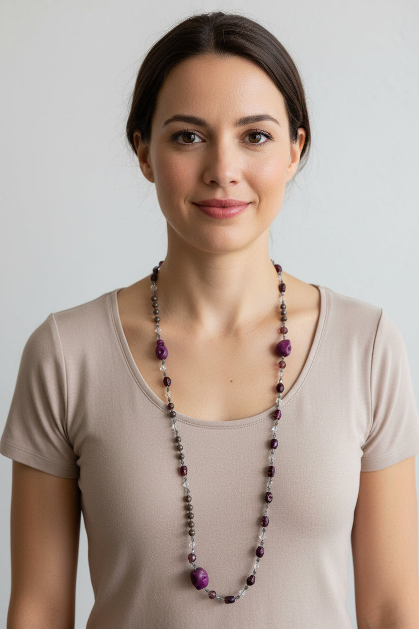 Purple Magic Long Beaded Necklace
