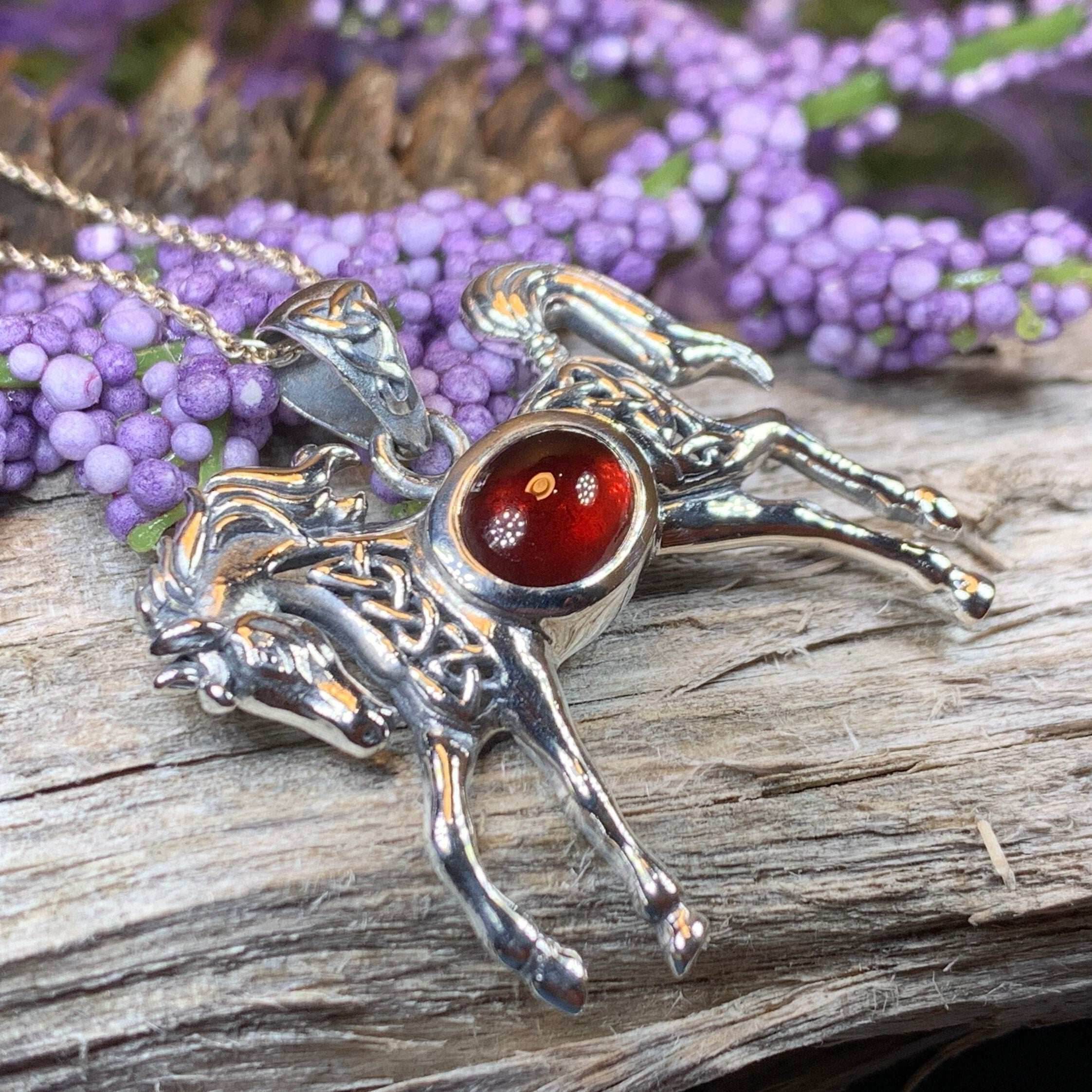 Finbar Horse Necklace - 18 / Garnet