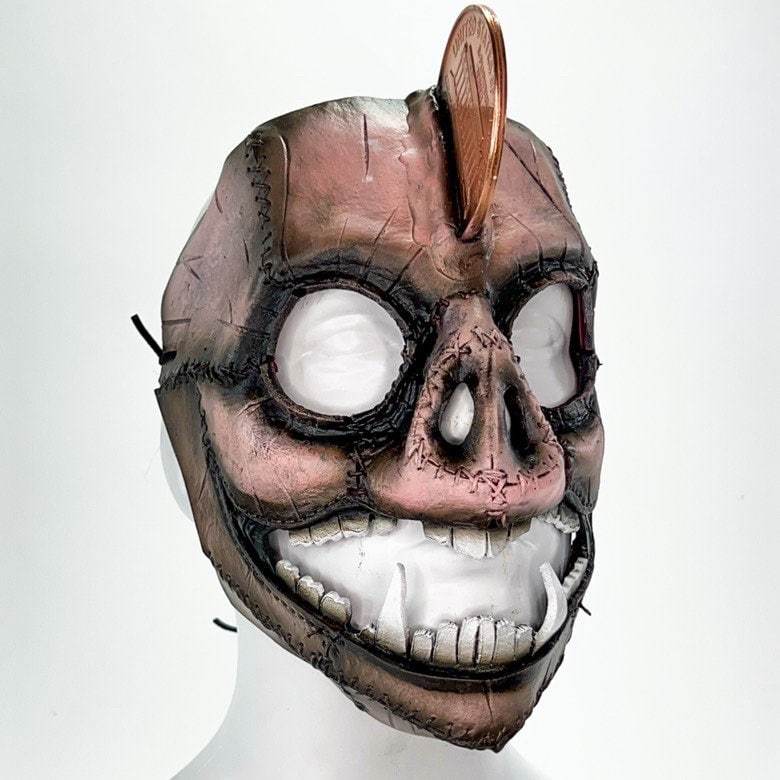 Demented Piggy Bank - Genuine Leather Mask - Real Copper Penny - Handmade Full Face Cover for Halloween or Performance Costume - 