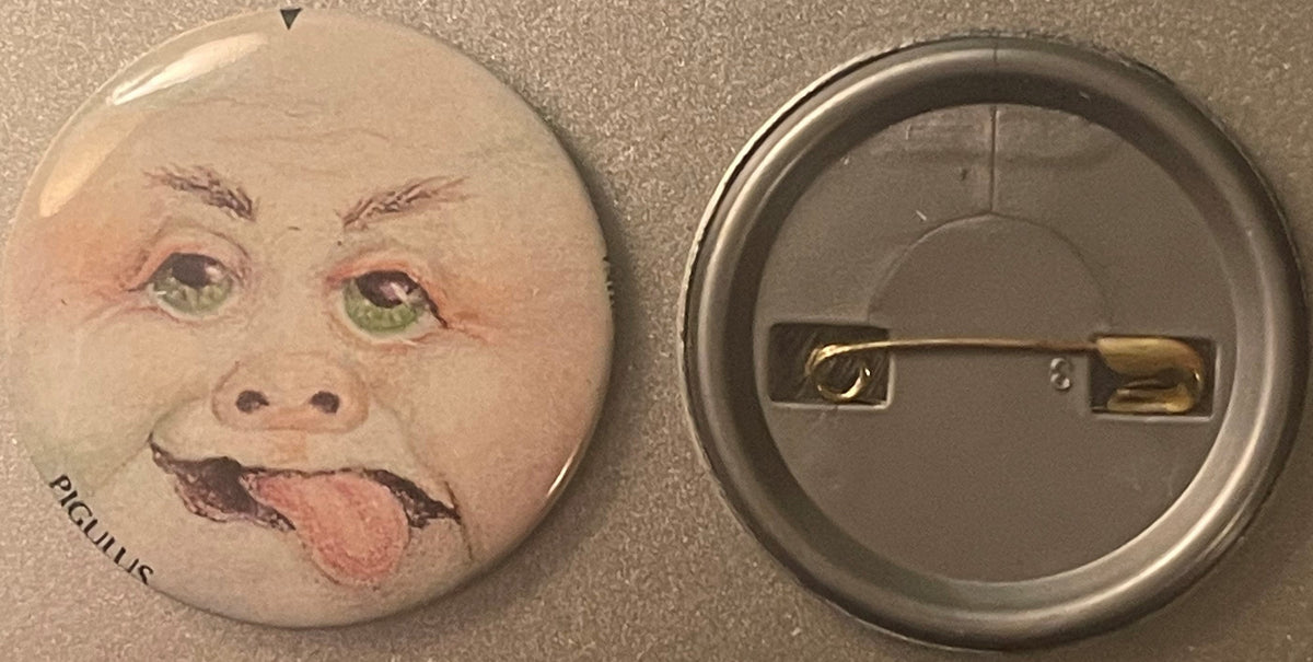 Vintage Pigulus Gross-Out Monster Pin 📌 Pig-Nosed Baby Face Pinback Button, Weird Retro Collectible