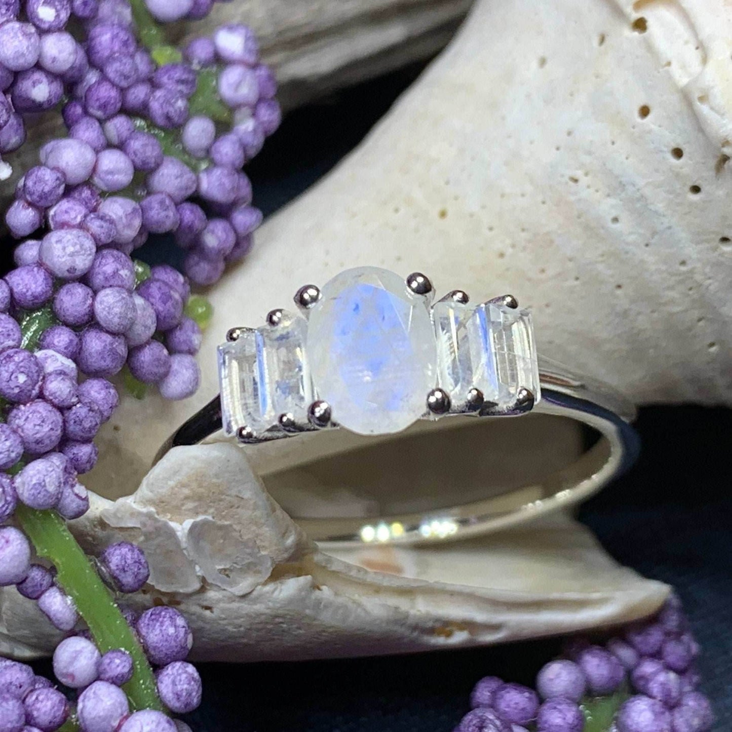 Luna Di Moonstone Ring, - 10 / Diamond CZ Side