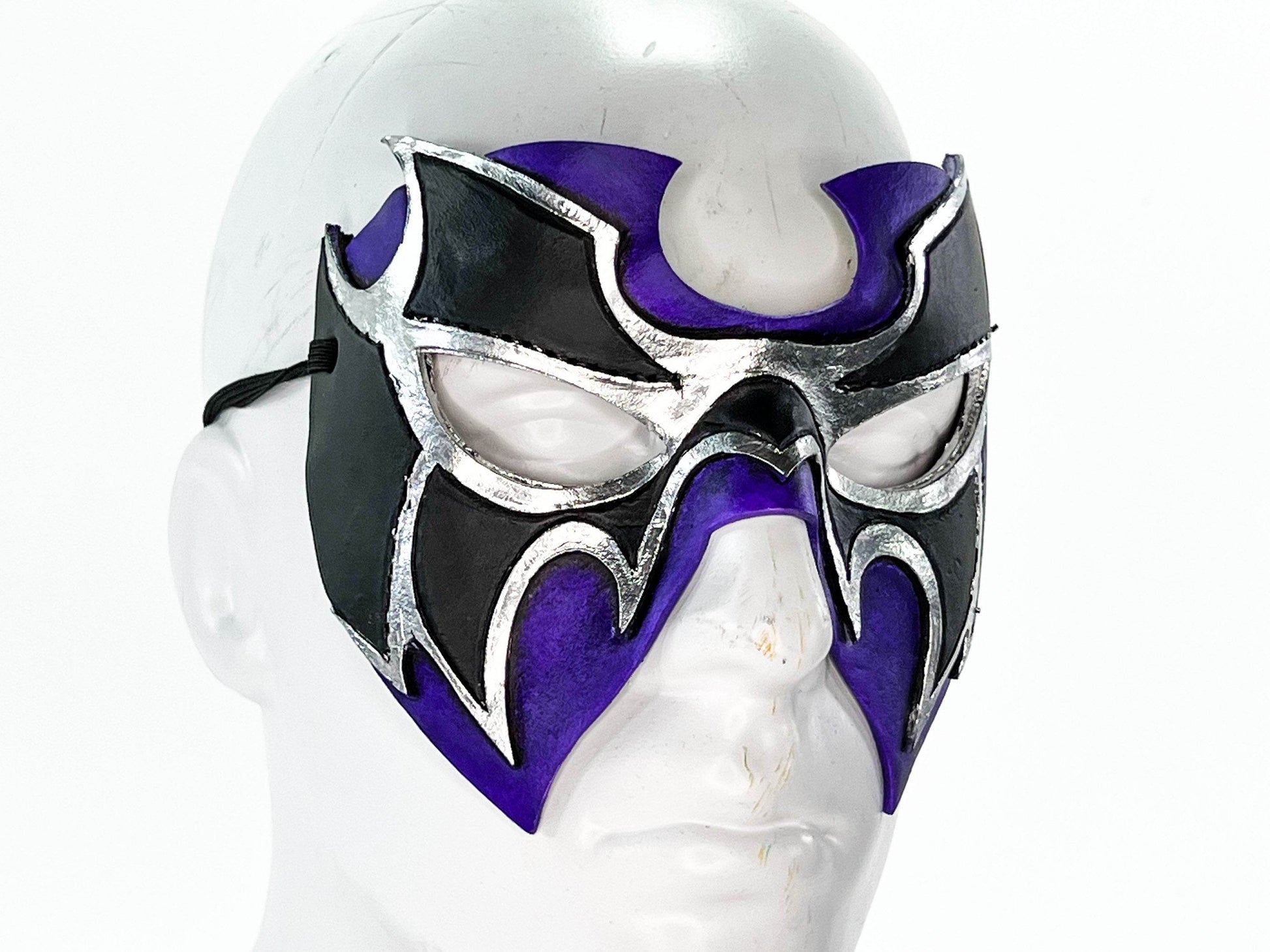 Super Hero Wrestling Mask Handmade Genuine Leather Mask in Purple and Silver - 