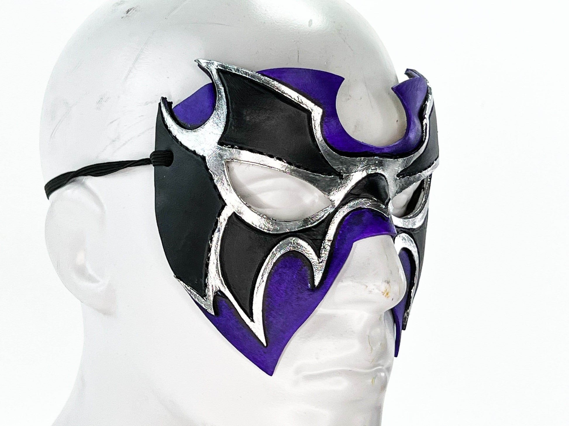 Super Hero Wrestling Mask Handmade Genuine Leather Mask in Purple and Silver - 