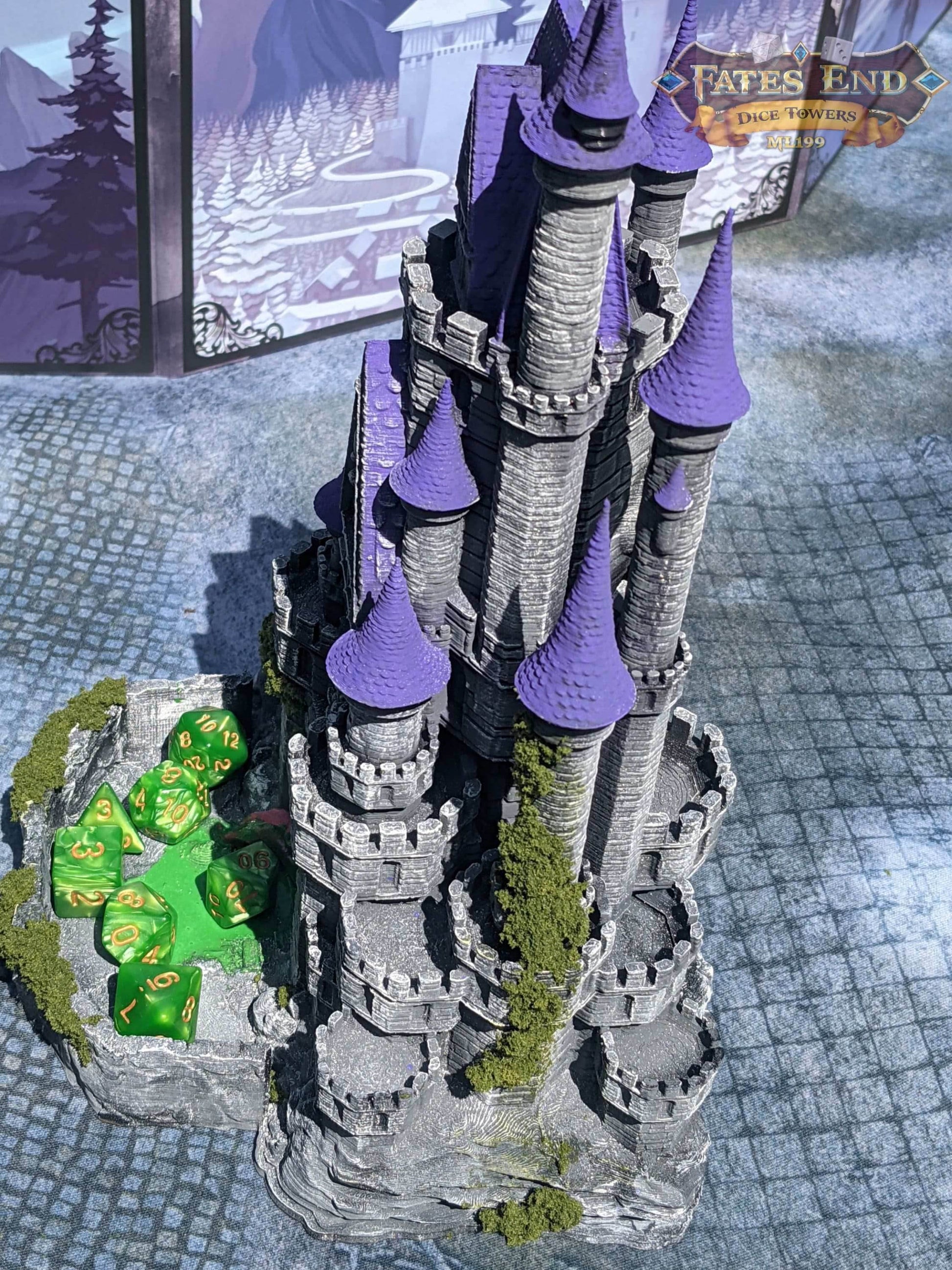 Mimic Castle 3D Printed Dice Tower- Fate's End Collection- Conquer the Mysteries of the Mimic Castle! - Black / Yes- Include Random Dice Set