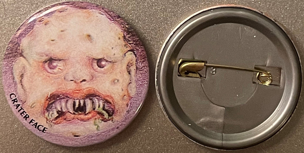Vintage 1980s Crater Face Gross-Out Monster Pin 📌 Cratered Grimace Pinback Button, Weird Retro Collectible