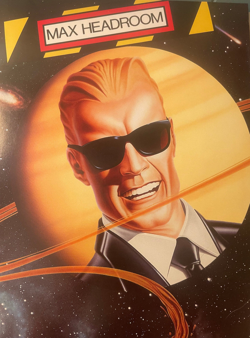 Vintage 1986 Max Headroom Coca-Cola Poster 🚀 "C-C-C-Catch the Wave" Space Theme Advertising Litho, Plate-Signed McKelvey