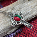 Heathergems Celtic Cross Necklace - Red Green