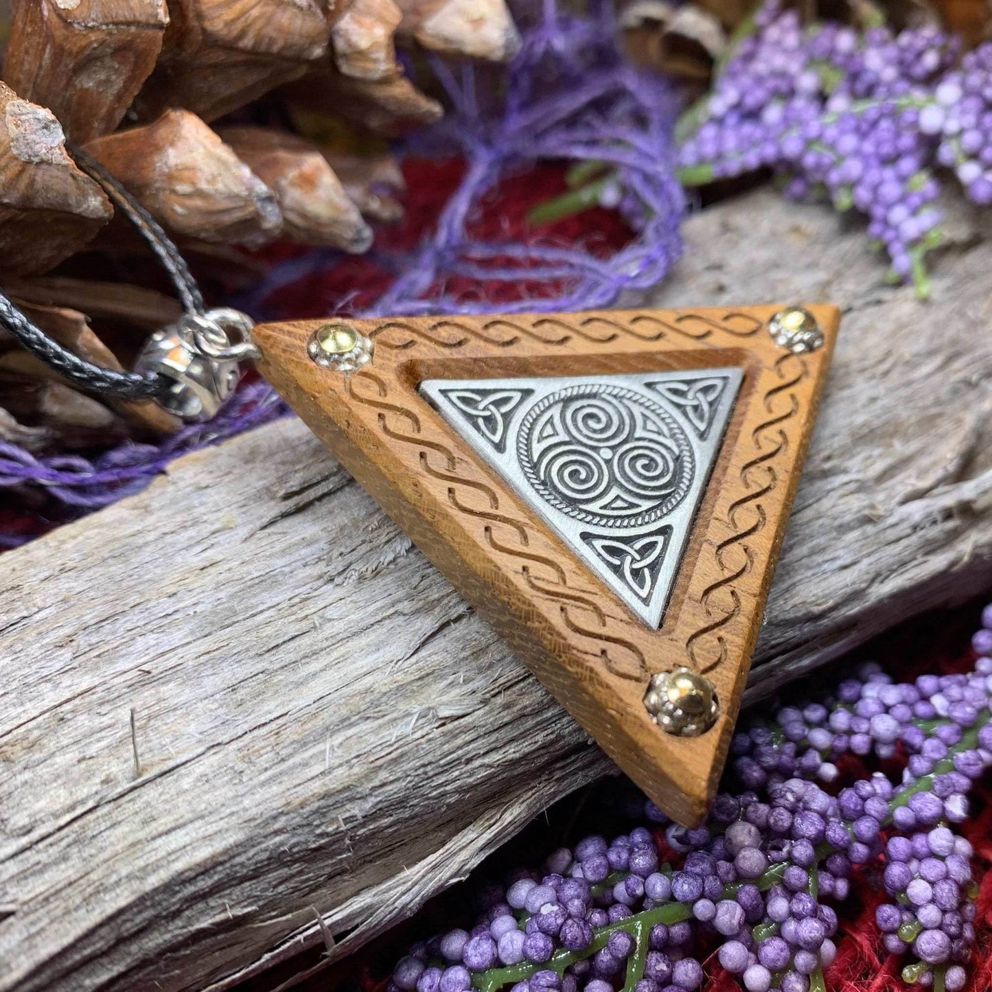 Black Walnut Triple Spiral Necklace - 