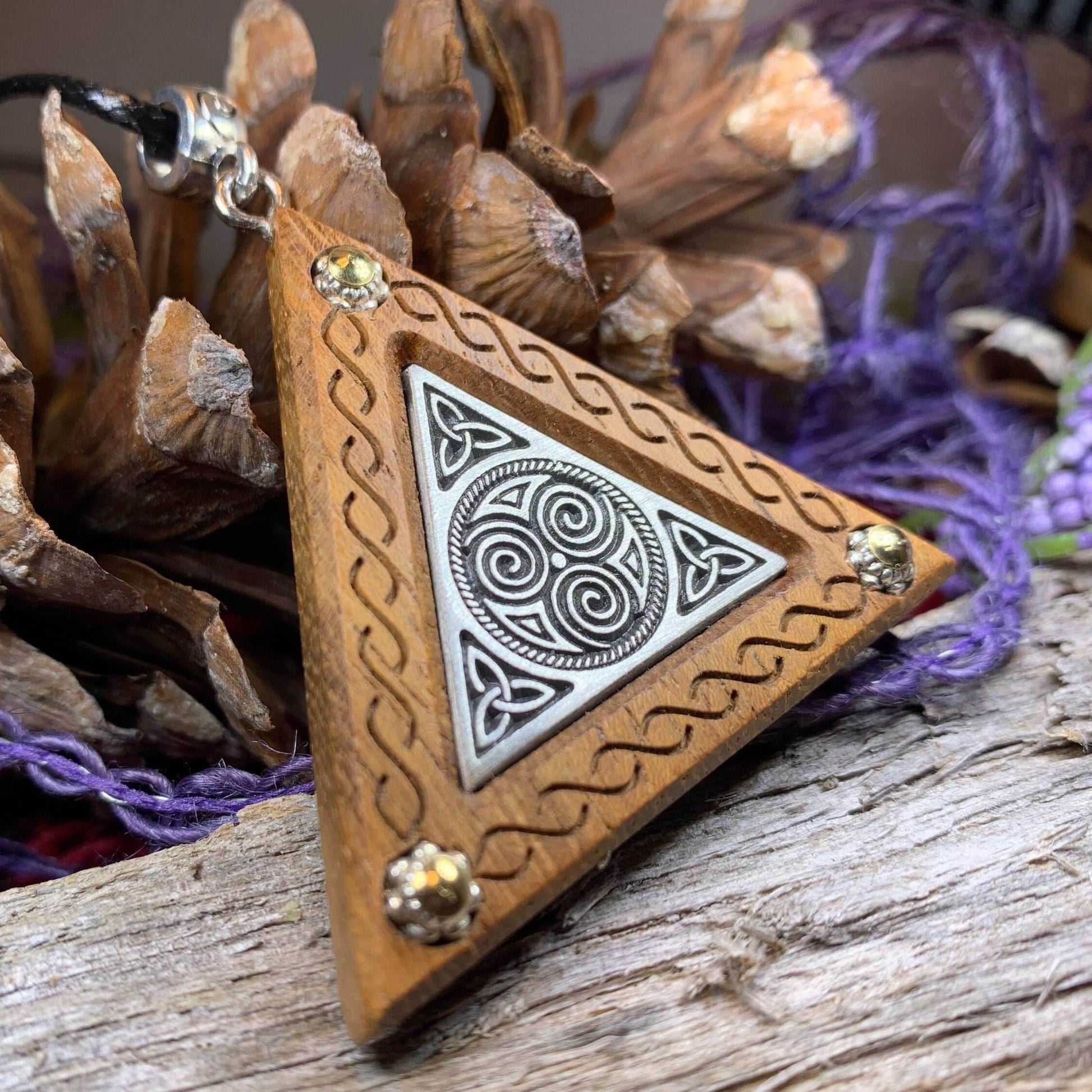 Black Walnut Triple Spiral Necklace - 