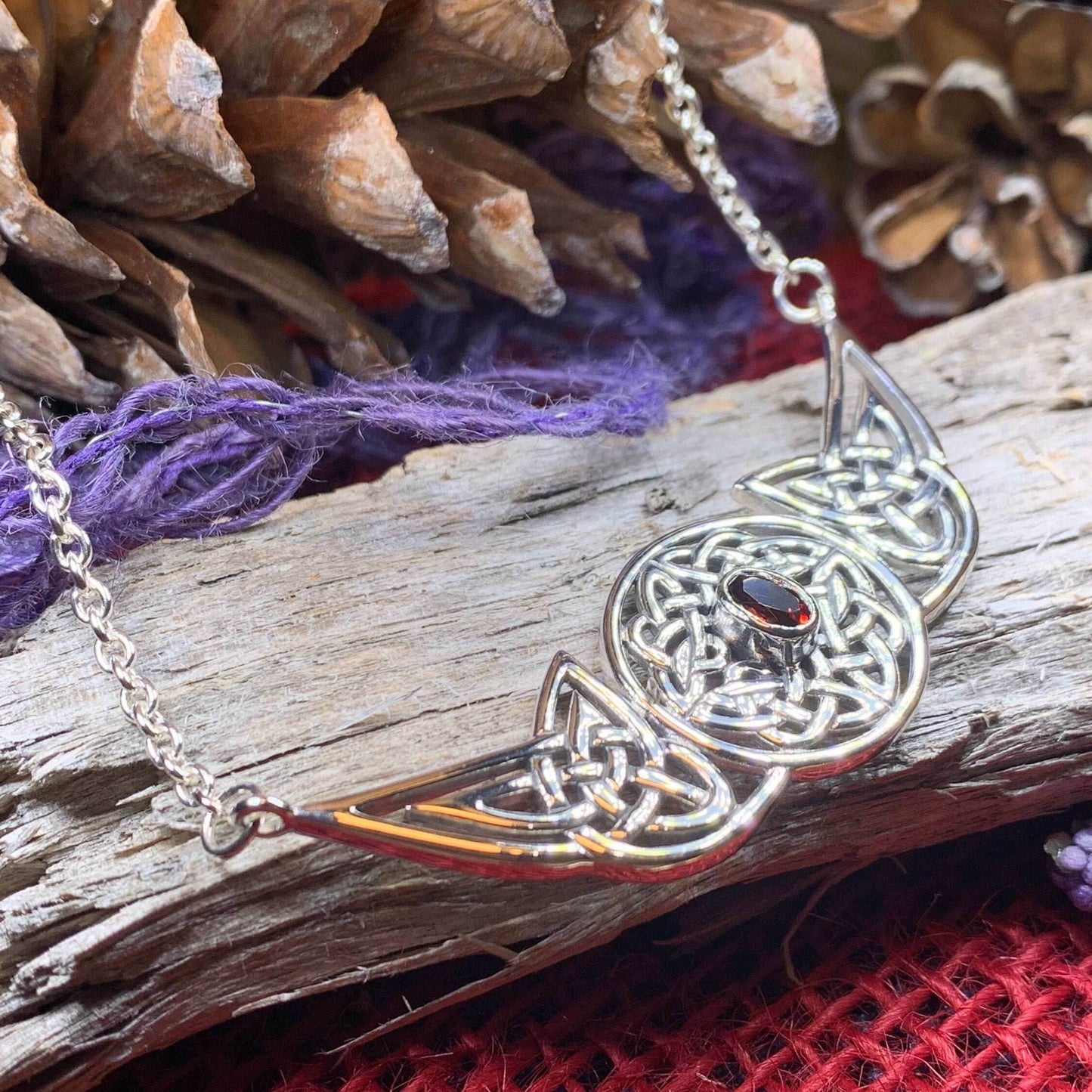Glorious Celtic Wheel of Life Necklace - Garnet