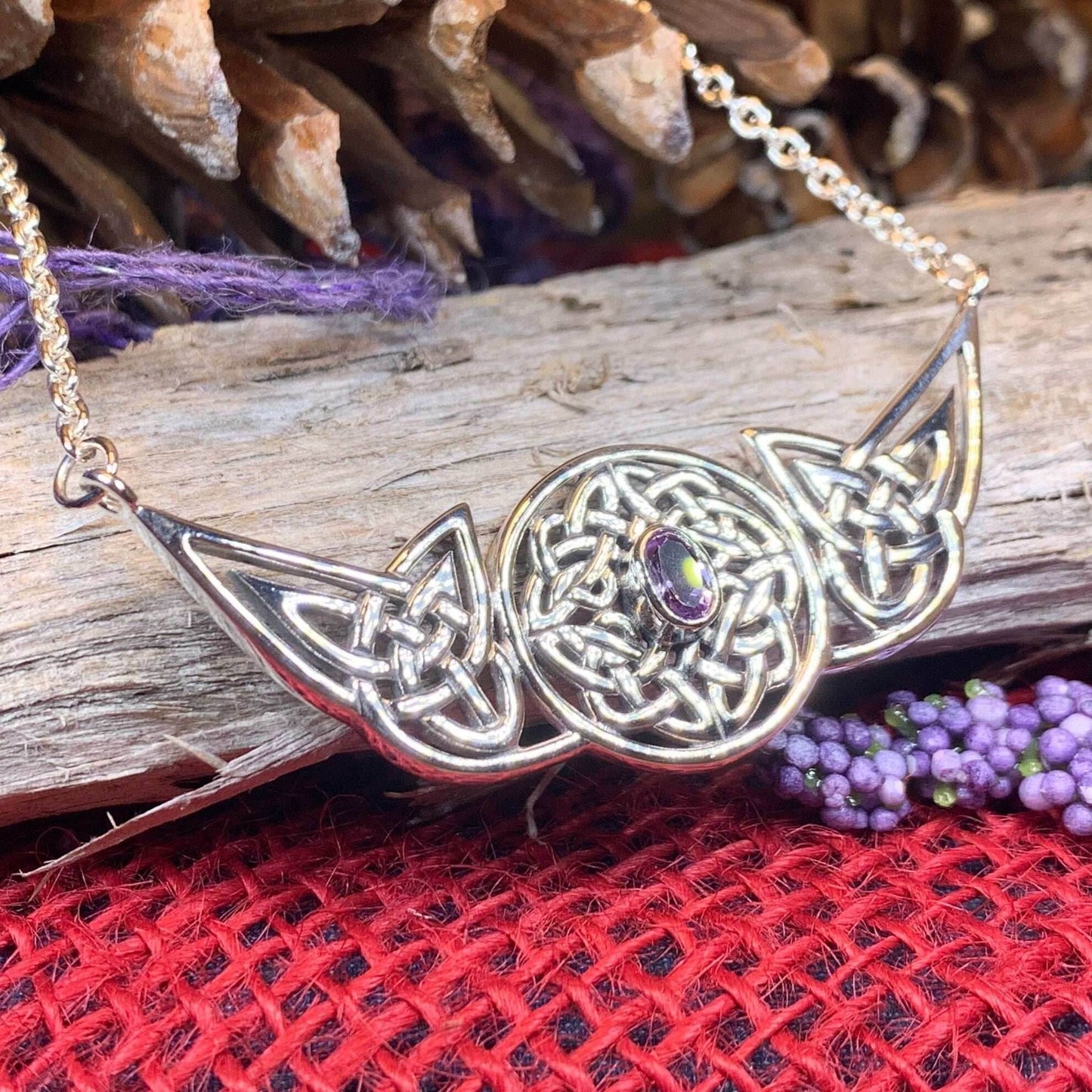 Glorious Celtic Wheel of Life Necklace - Amethyst