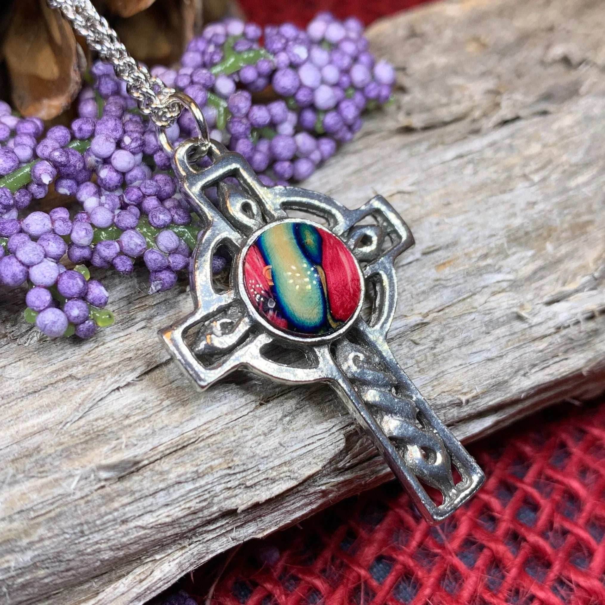 Heathergems Celtic Cross Necklace - Green