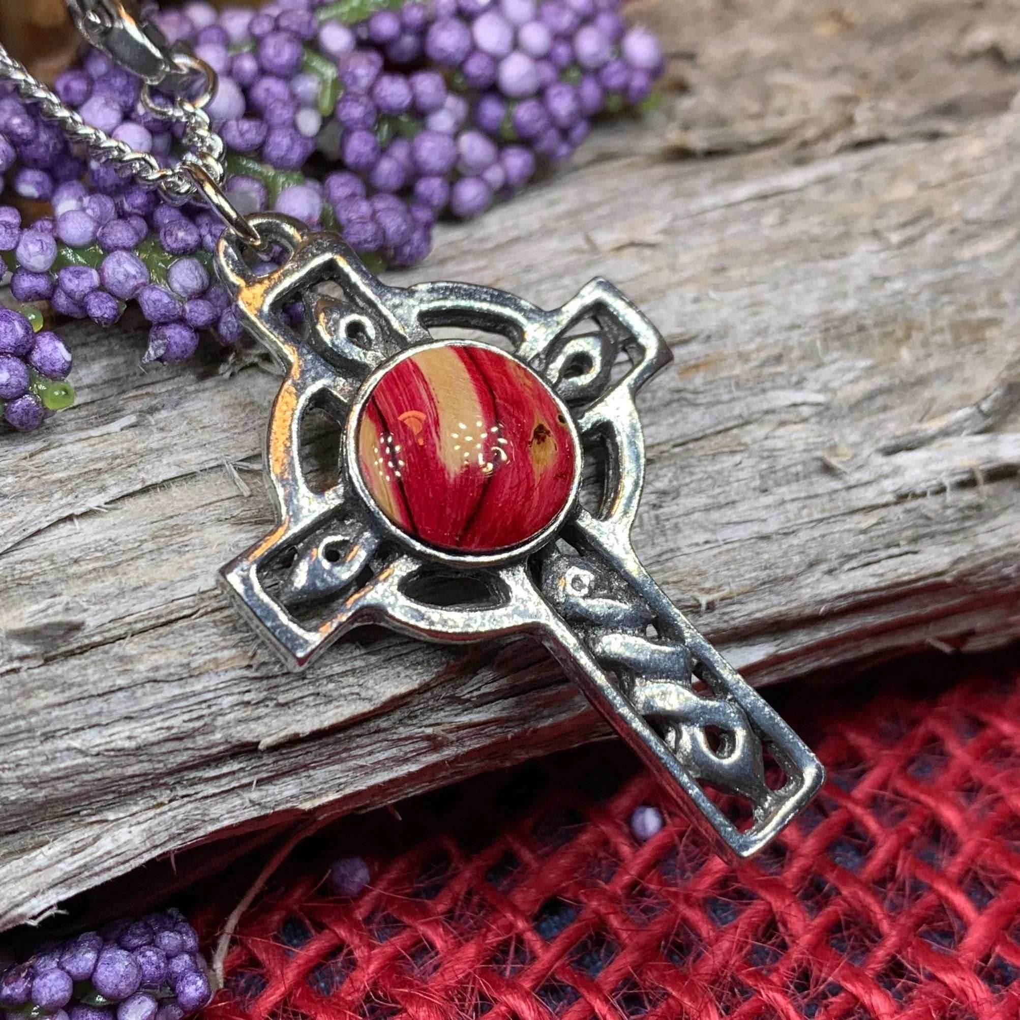 Heathergems Celtic Cross Necklace - Red