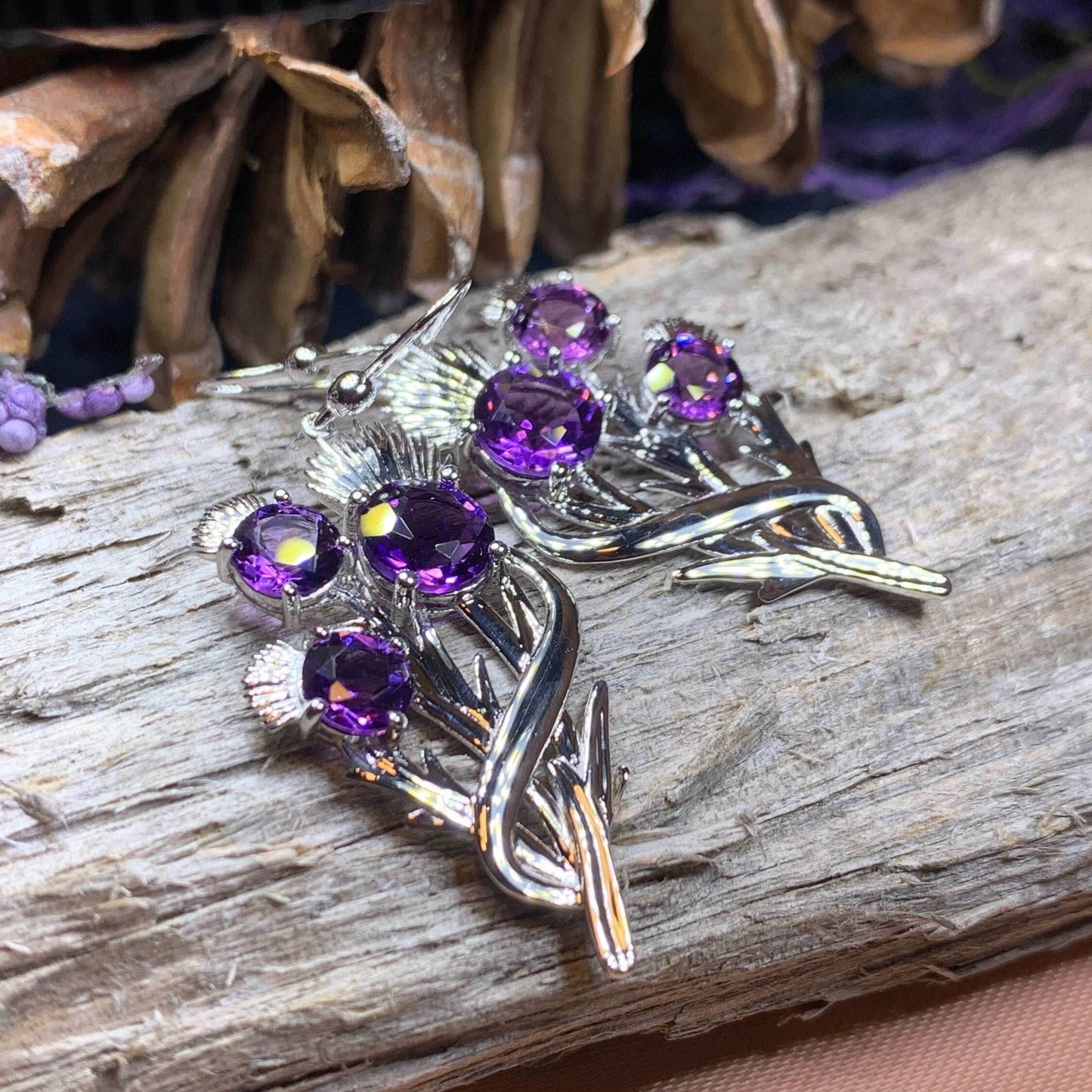 Cairn Croy Thistle Amethyst Earrings - 