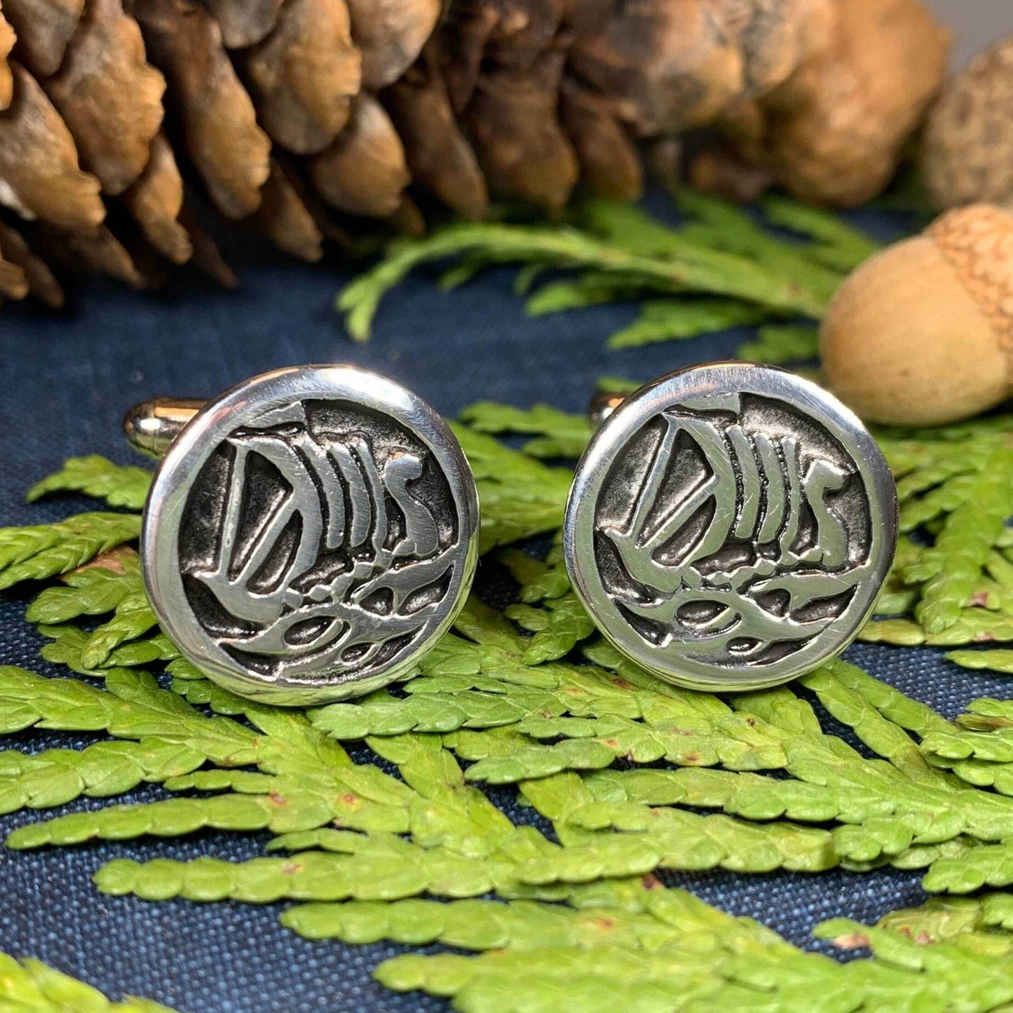 Viking Ship Pewter Cuff Links - 