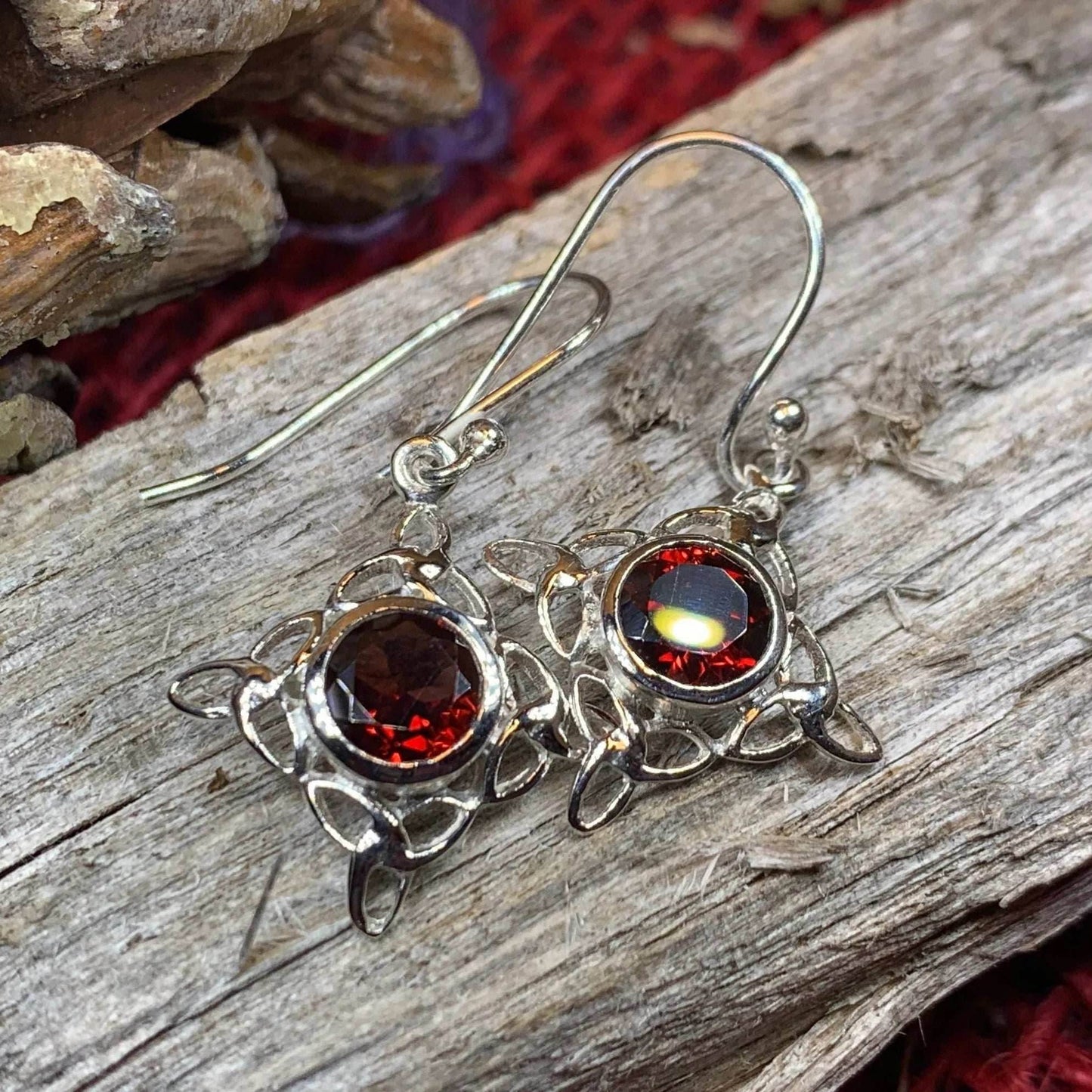 Annalise Gemstone Trinity Knot Earrings - Garnet