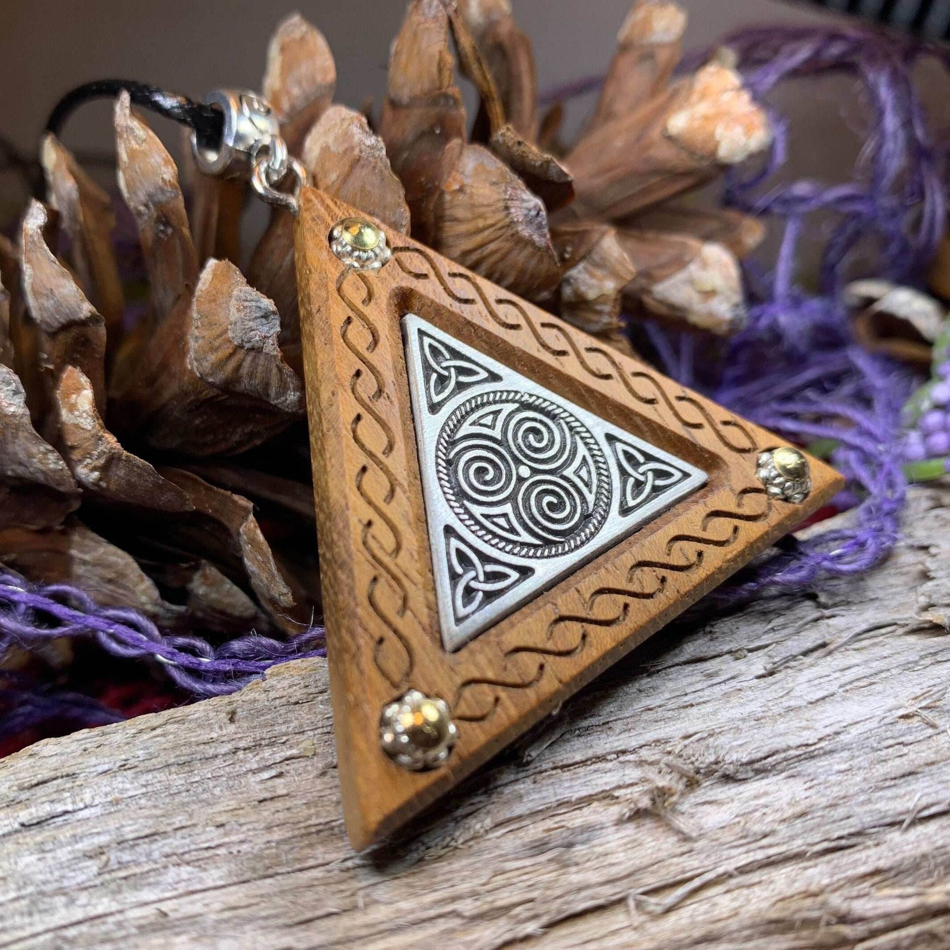 Black Walnut Triple Spiral Necklace - 