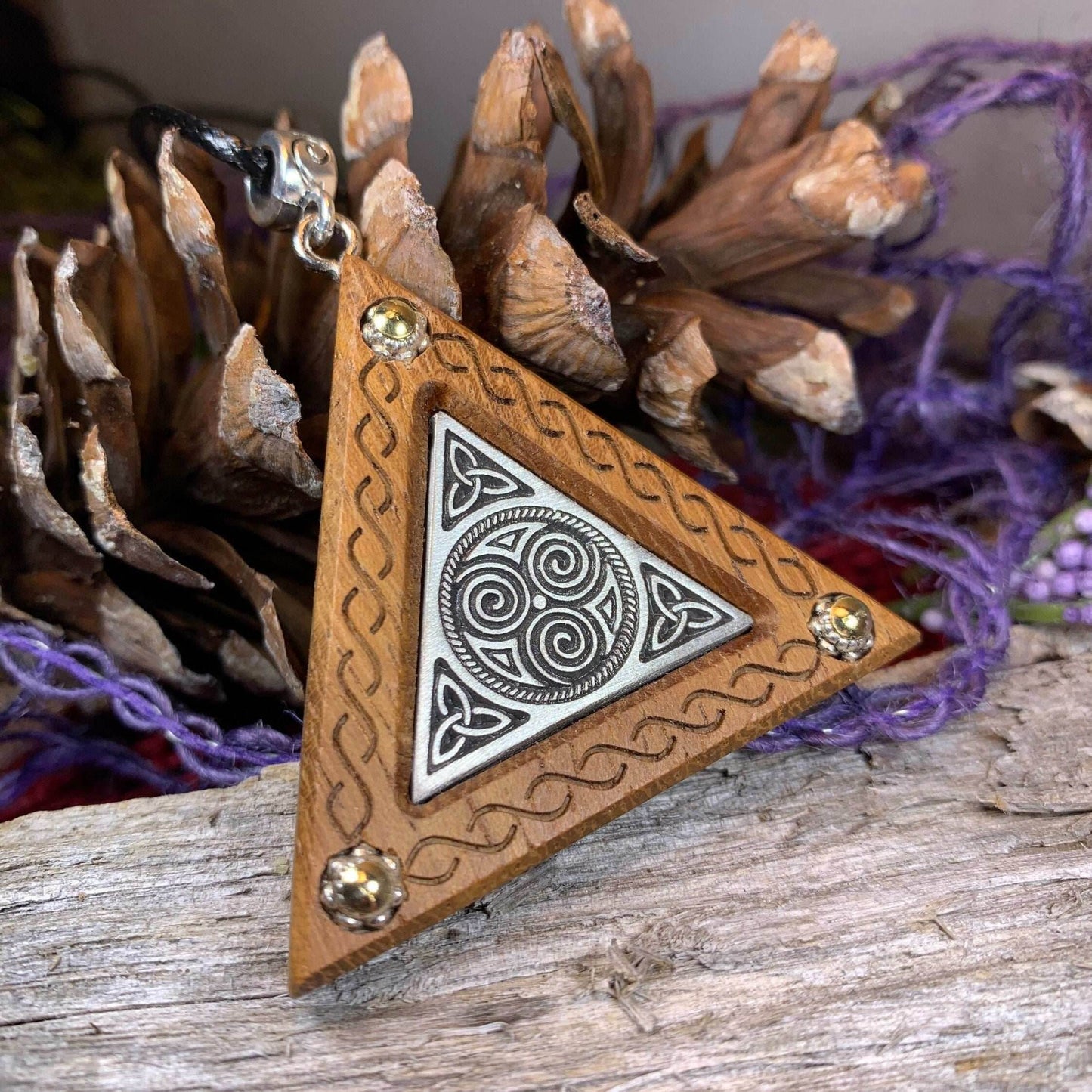 Black Walnut Triple Spiral Necklace - 