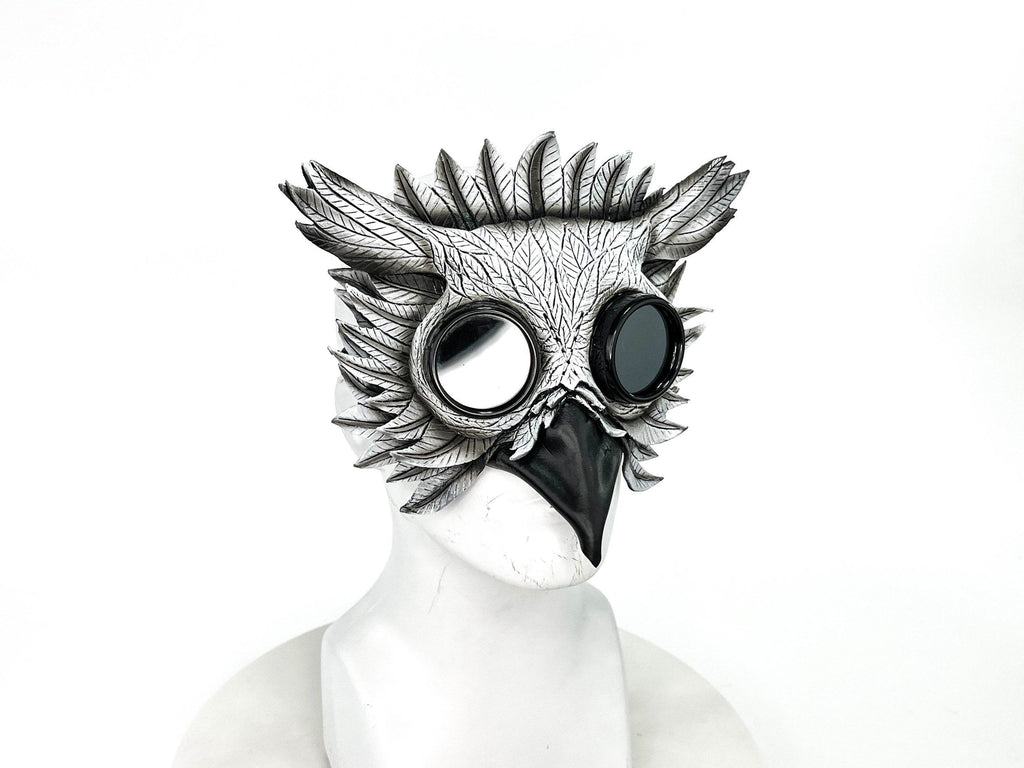 White Horned Owl Goggles Handmade Genuine Leather Mask - 