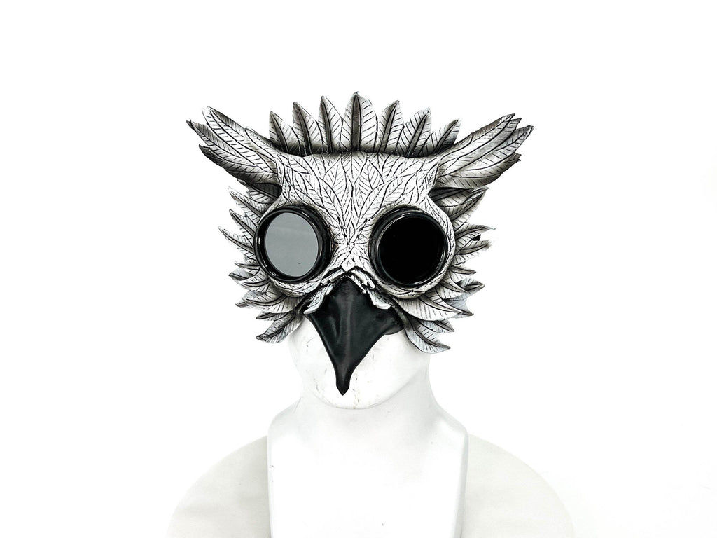 White Horned Owl Goggles Handmade Genuine Leather Mask - 