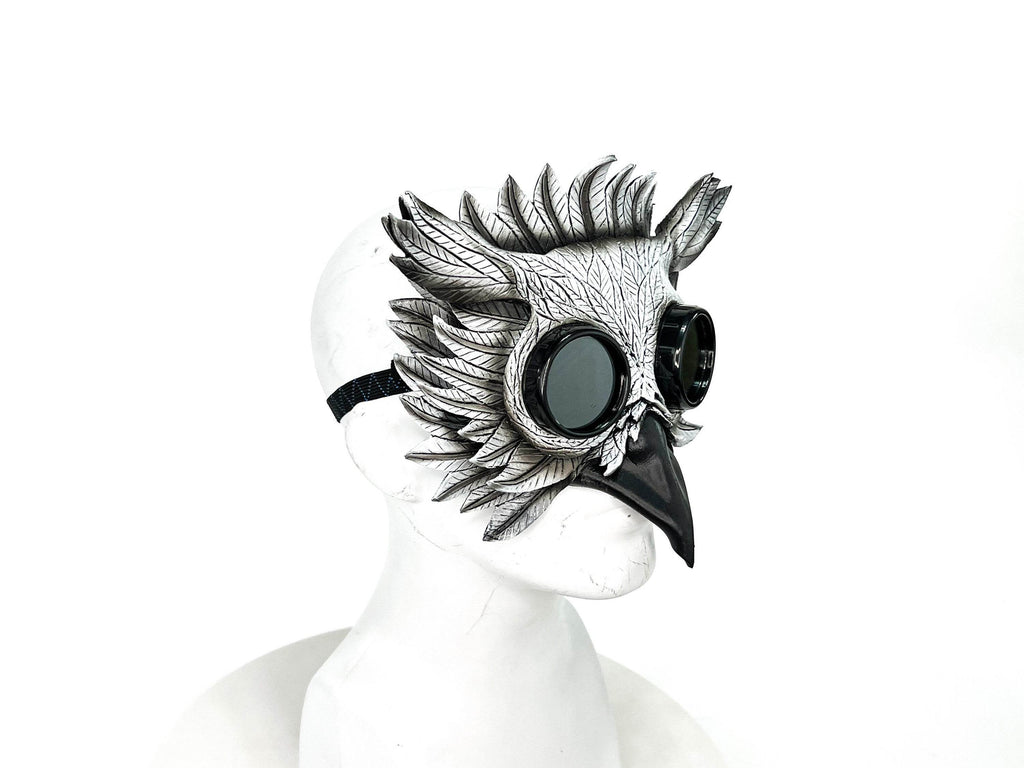 White Horned Owl Goggles Handmade Genuine Leather Mask - 