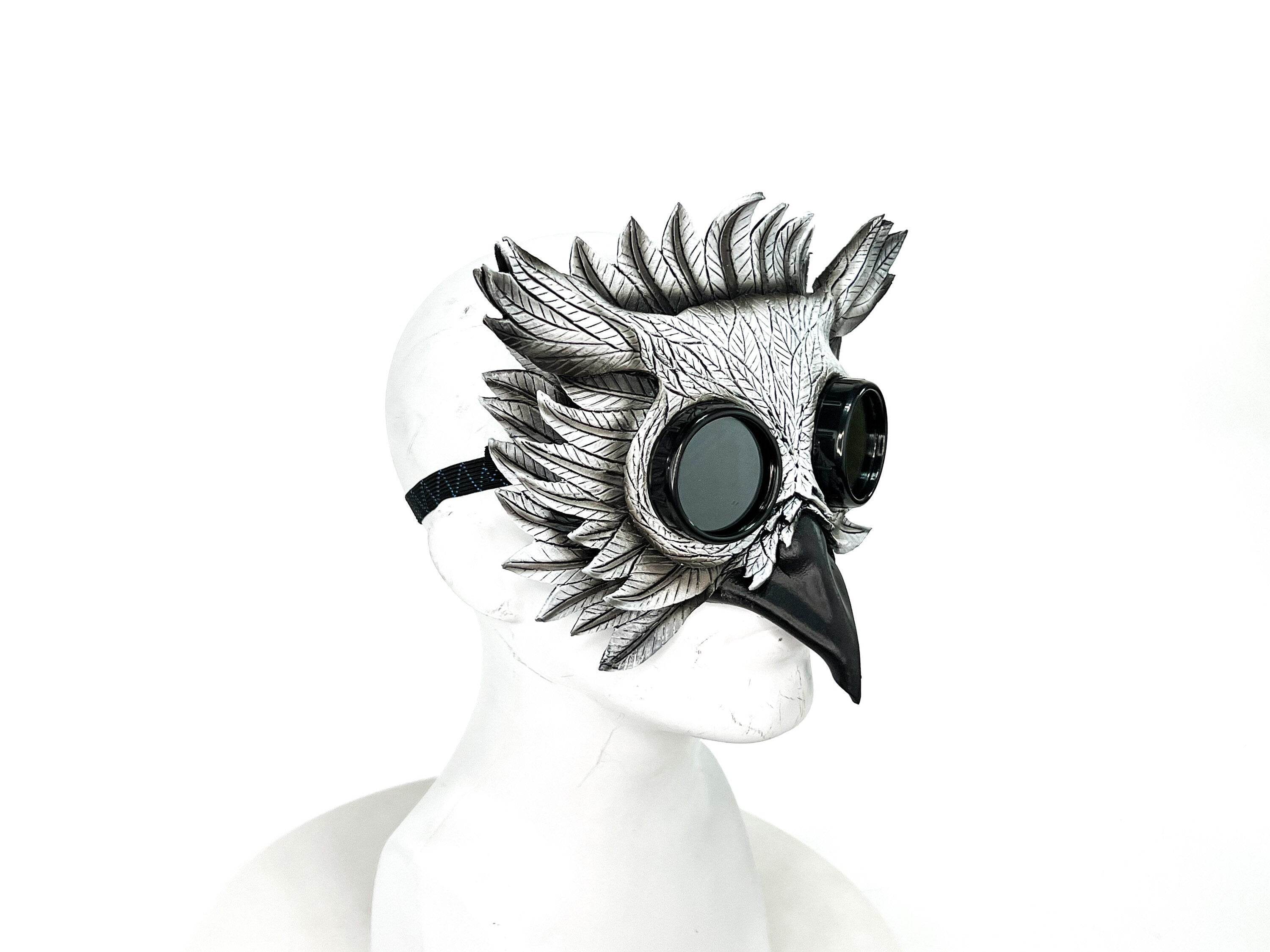 White Horned Owl Goggles Handmade Genuine Leather Mask - 