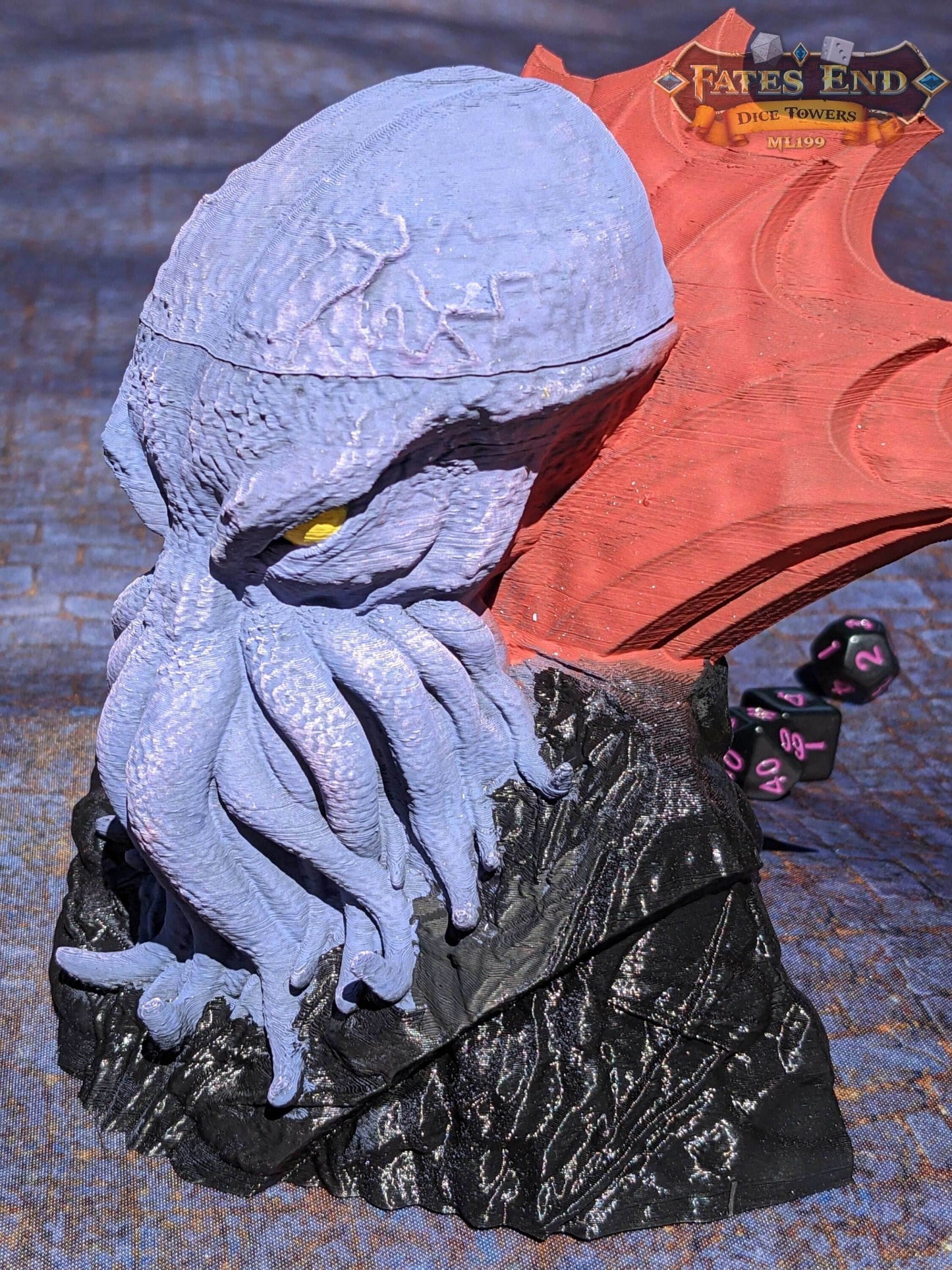 Mind Flayer 3D Printed Dice Jail | RPG Dice Vault | D20 Storage Box | Player Gift - Fate's End Collection - Enter a World of Enigma! - Black / Yes- Include Random Dice Set