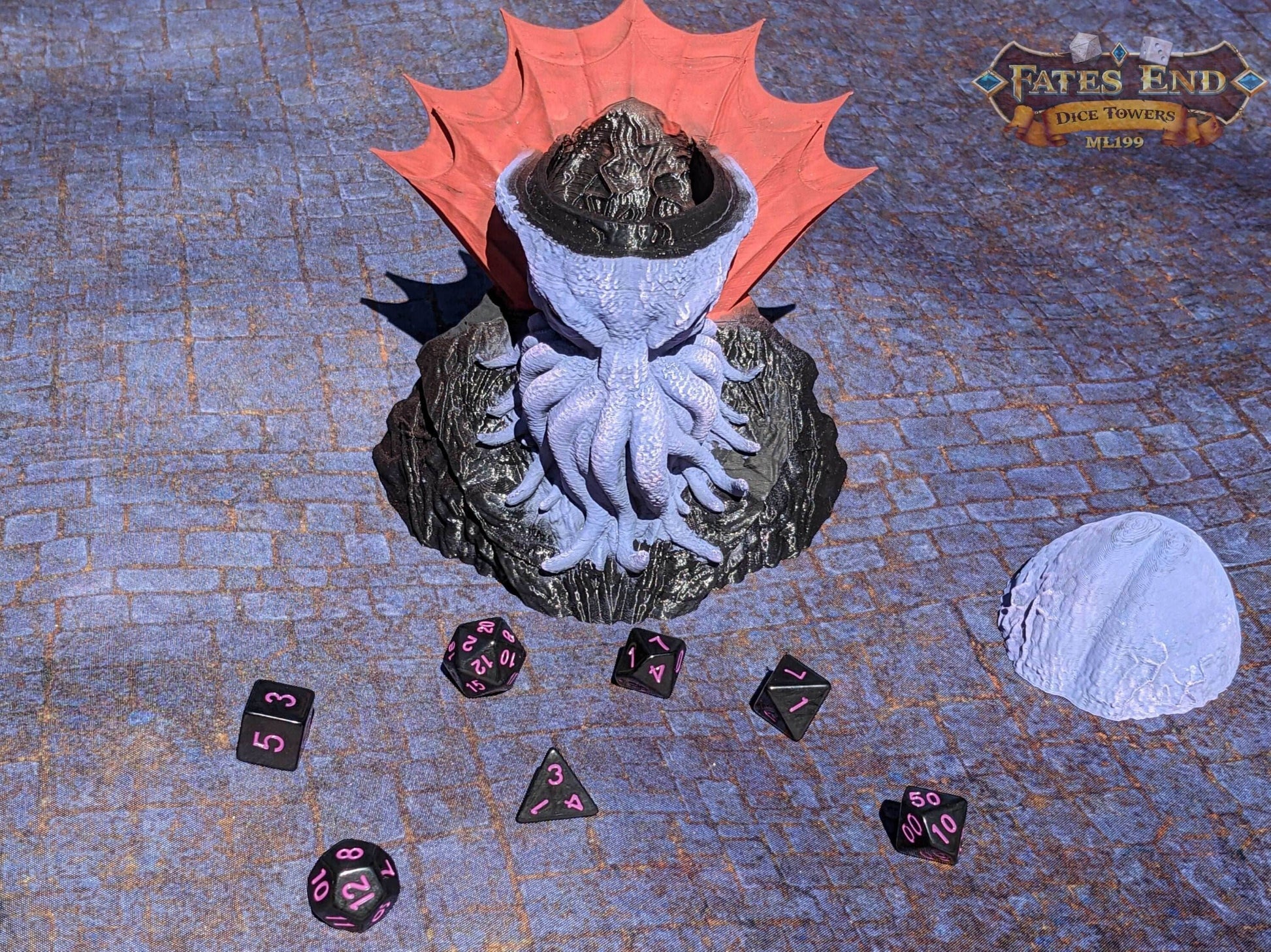 Mind Flayer 3D Printed Dice Jail | RPG Dice Vault | D20 Storage Box | Player Gift - Fate's End Collection - Enter a World of Enigma! - Black / Yes- Include Random Dice Set