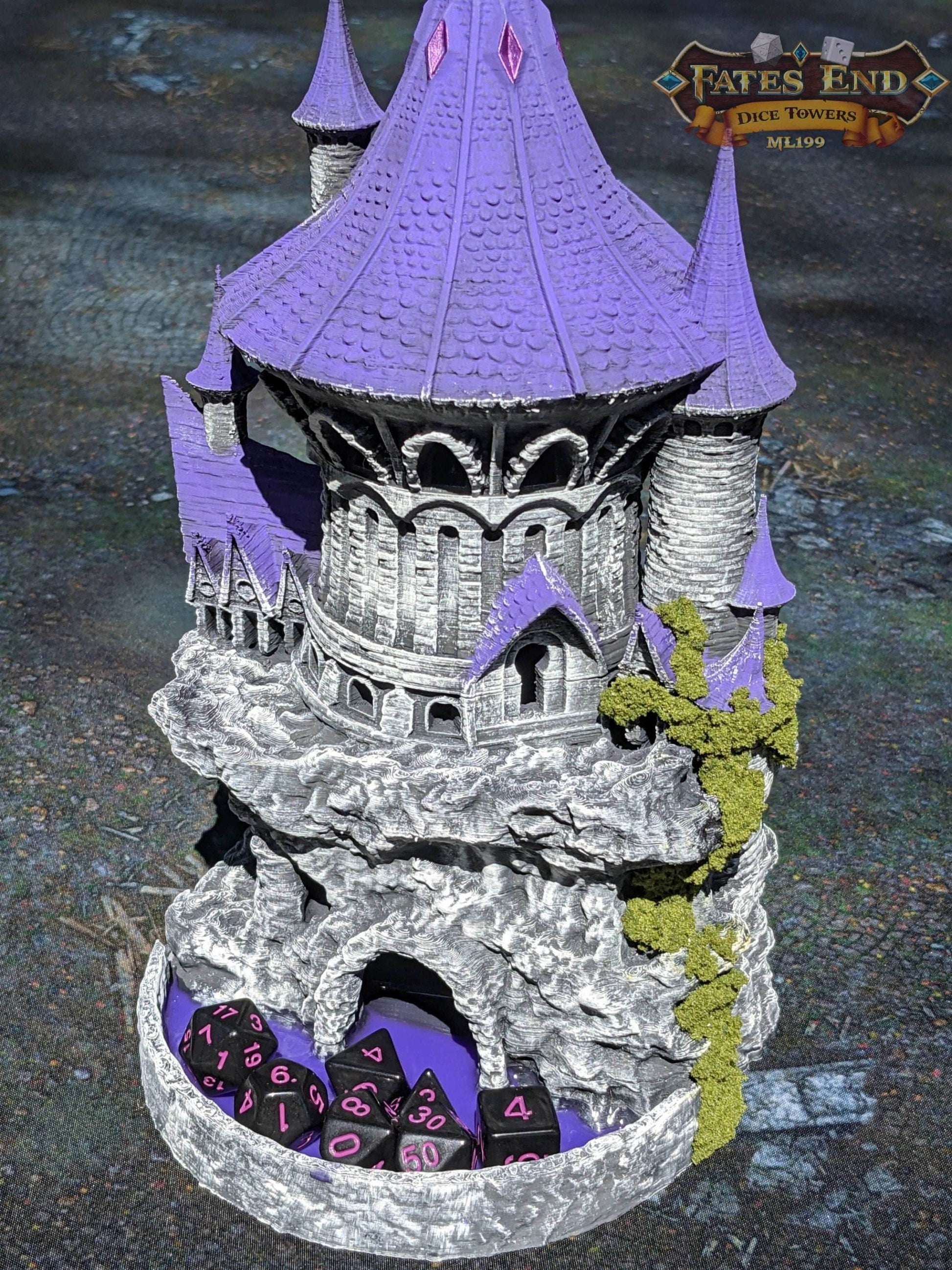 Sorcerer Class 3D Printed Dice Tower - Fate's End Collection - Tabletop RPG Gaming Fantasy Cosplay - Step into the realm of arcane energies. - Black / Yes- Include Random Dice Set