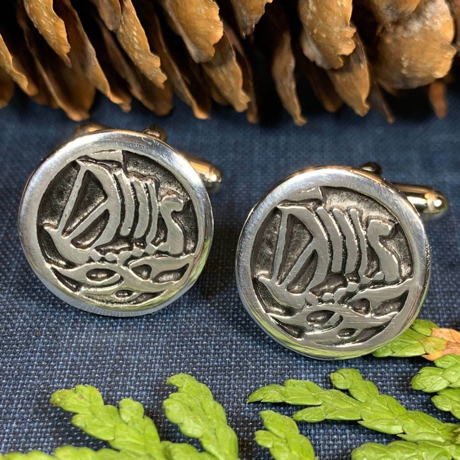 Viking Ship Pewter Cuff Links - 