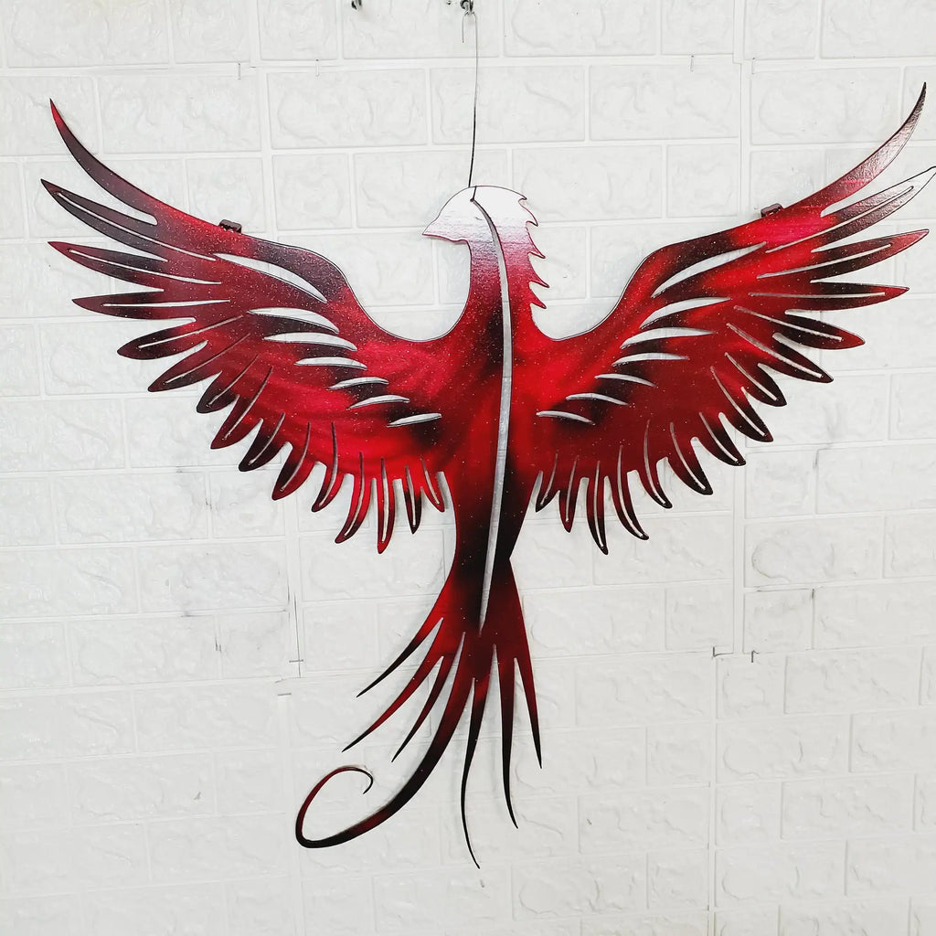 Phoenix Metal Wall Art – Modern Home or Lake House Decor, Statement Flame Bird Sculpture