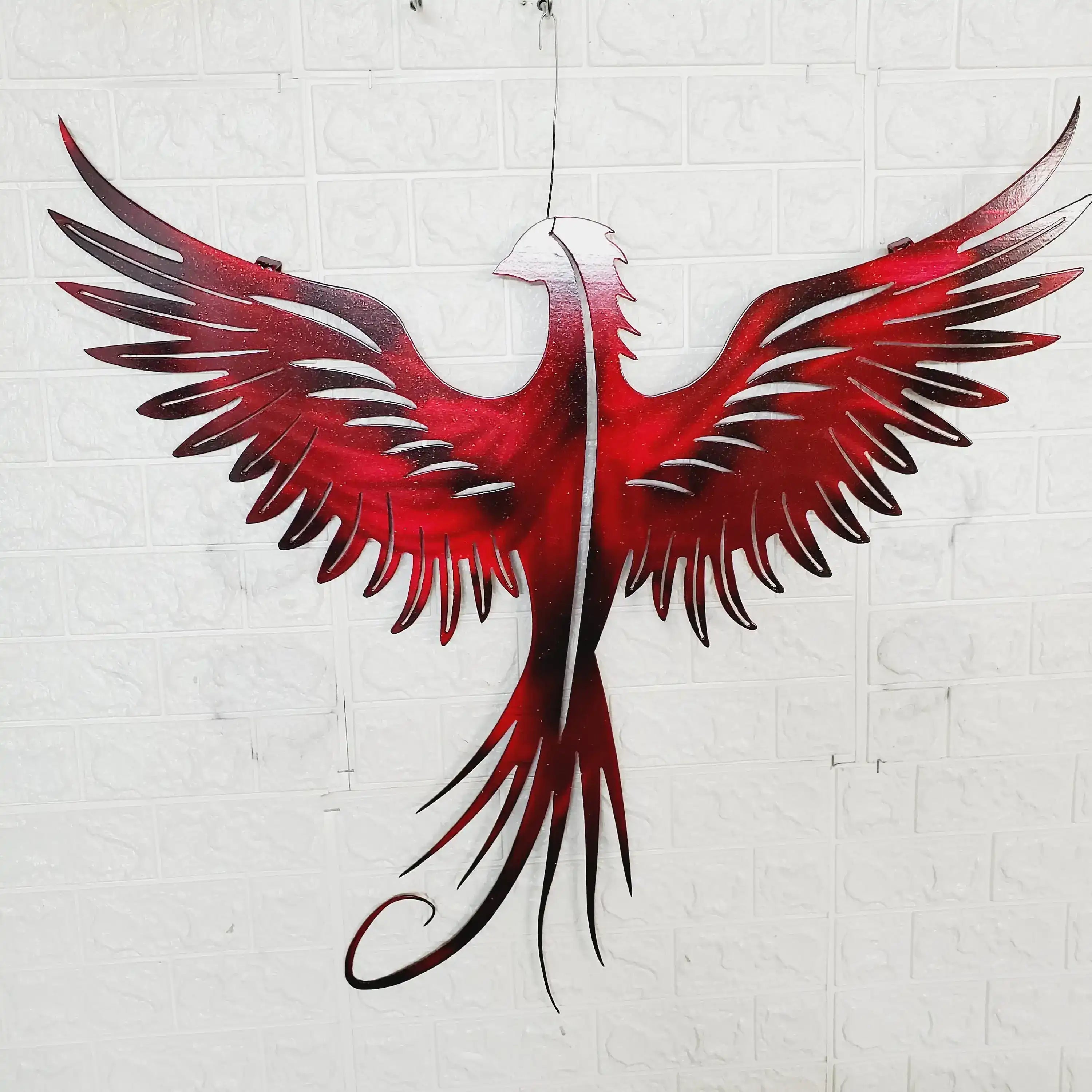 Phoenix Metal Wall Art – Modern Home or Lake House Decor, Statement Flame Bird Sculpture