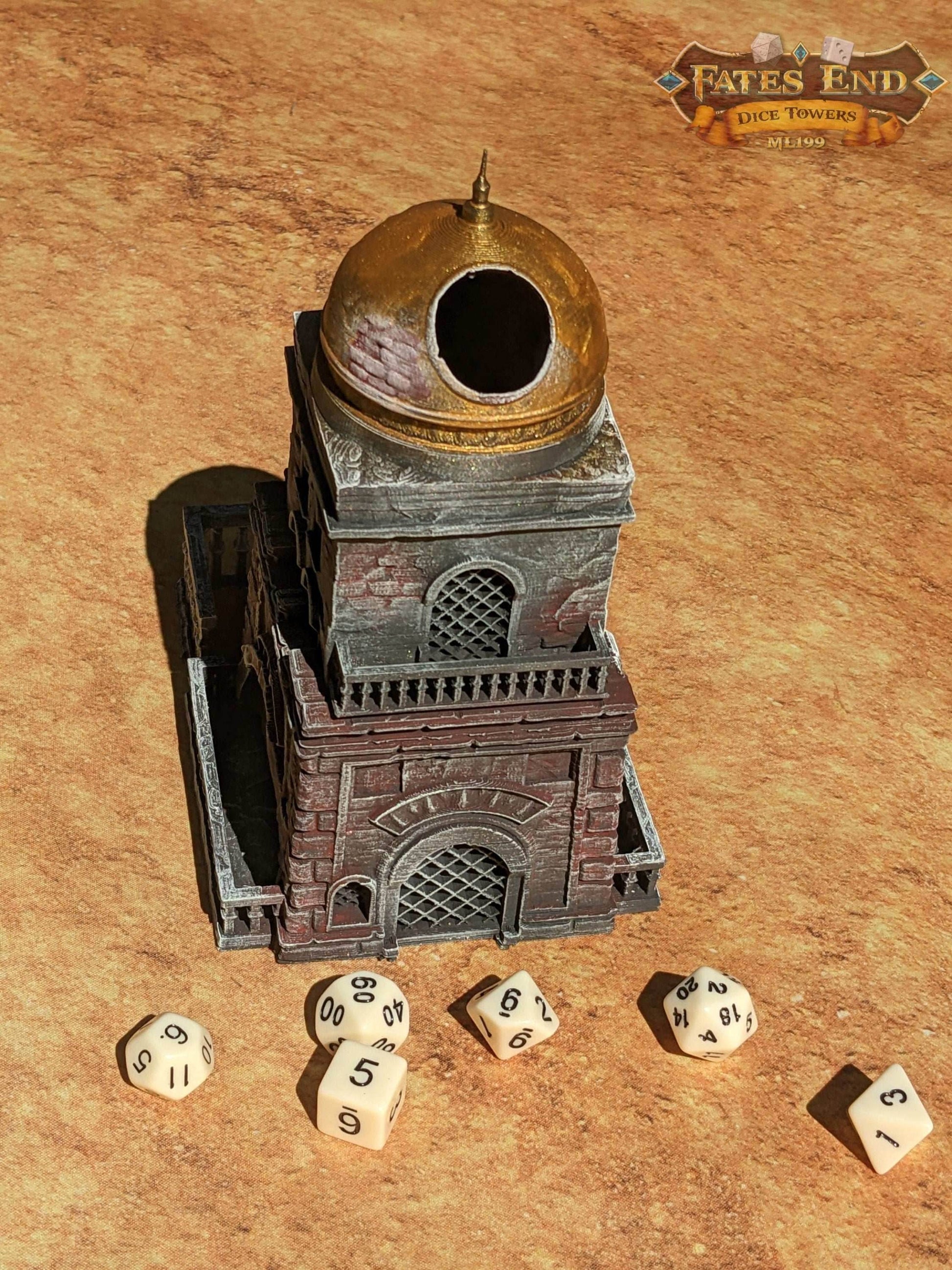 Sand Citadel 3D Printed Dice Tower - Fate's End Collection -Journey through the Sands of Time! - Black / Yes- Include Random Dice Set