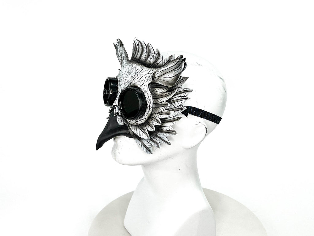 White Horned Owl Goggles Handmade Genuine Leather Mask - 