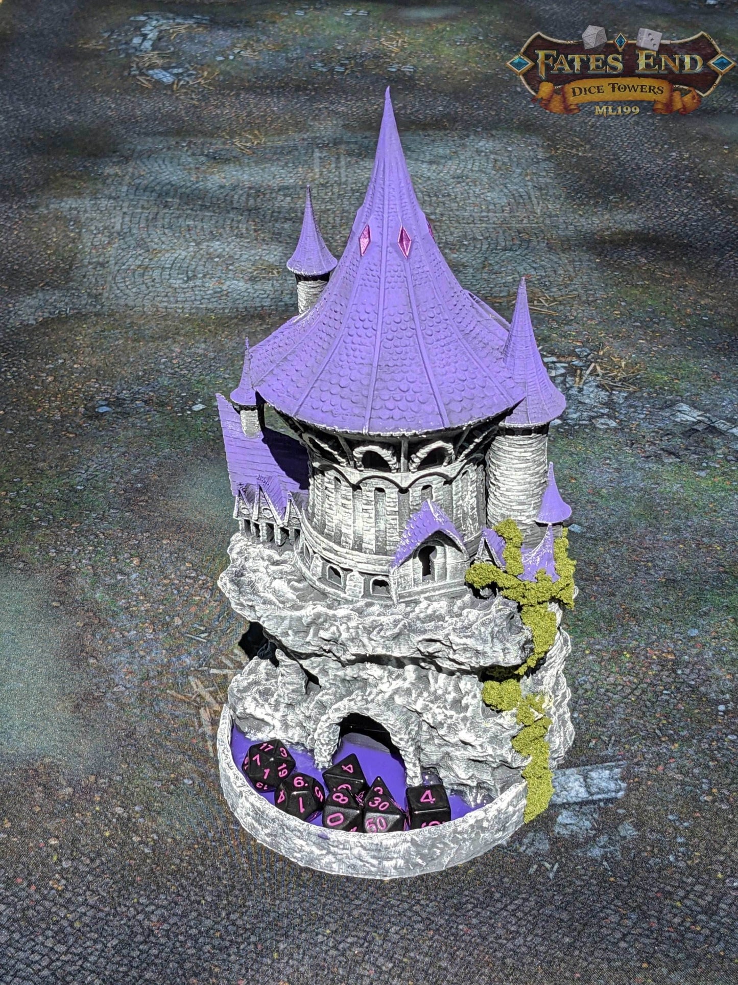 Sorcerer Class 3D Printed Dice Tower - Fate's End Collection - Tabletop RPG Gaming Fantasy Cosplay - Step into the realm of arcane energies. - Black / Yes- Include Random Dice Set