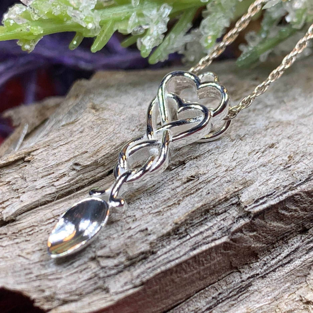Celtic Hearts Welsh Love Spoon Necklace - 18