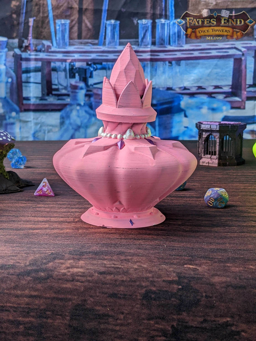 Potion Bottle 3D Printed Dice Jail | RPG Dice Vault | D20 Storage Box | Player Gift | Fate's End Collection - Unlock the Magic within! - Black / Yes- Include Random Dice Set