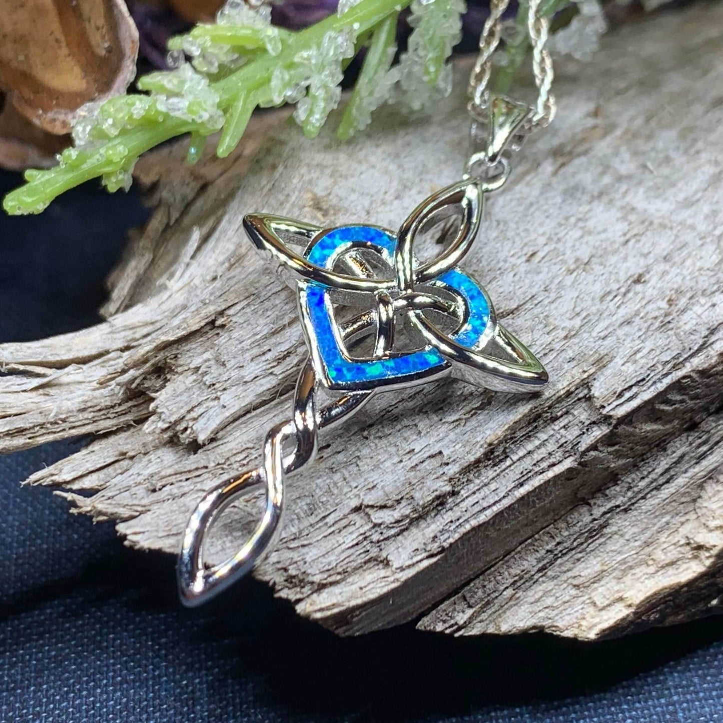 Aurora Opal Celtic Cross Necklace - 18 / Blue