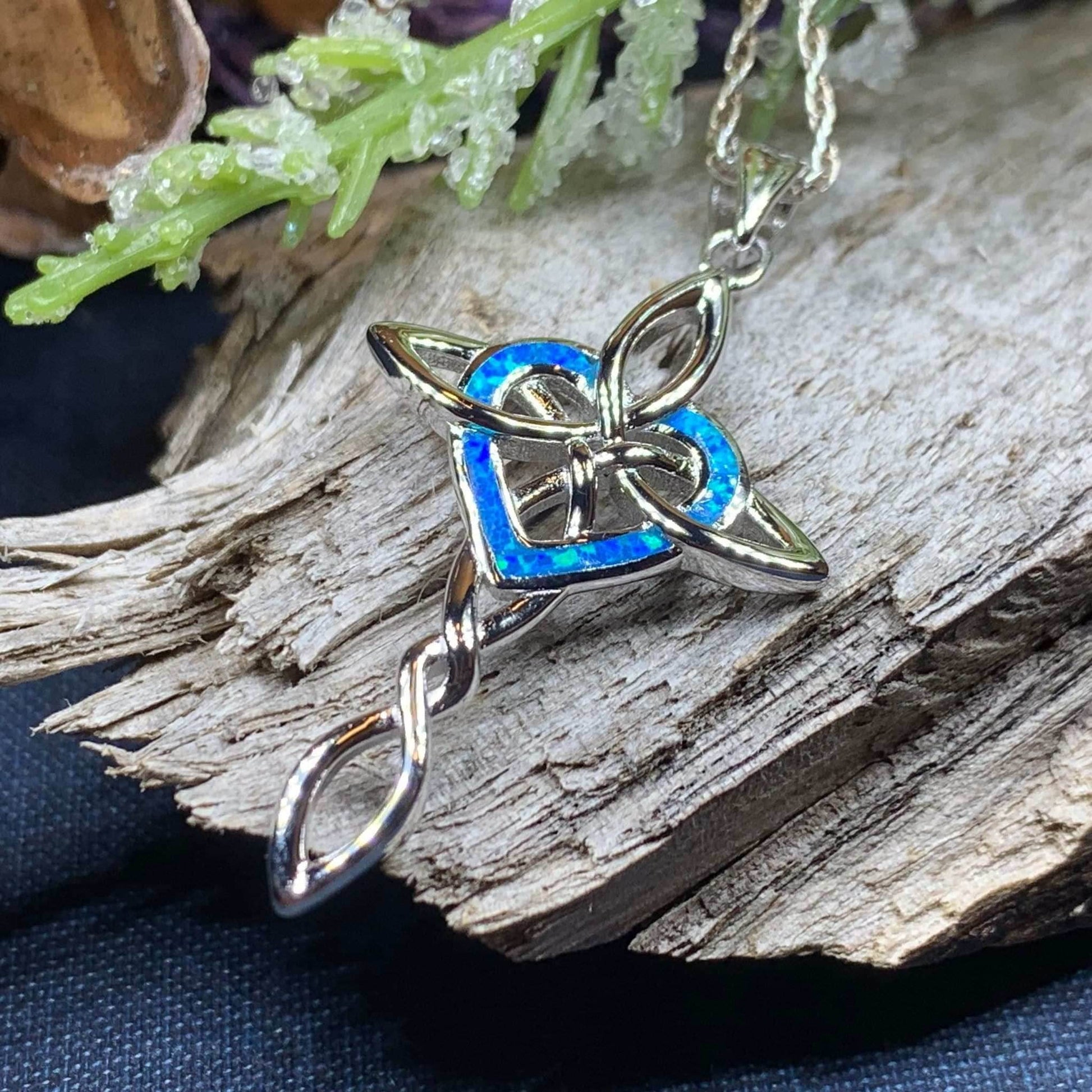 Aurora Opal Celtic Cross Necklace - 18 / Blue