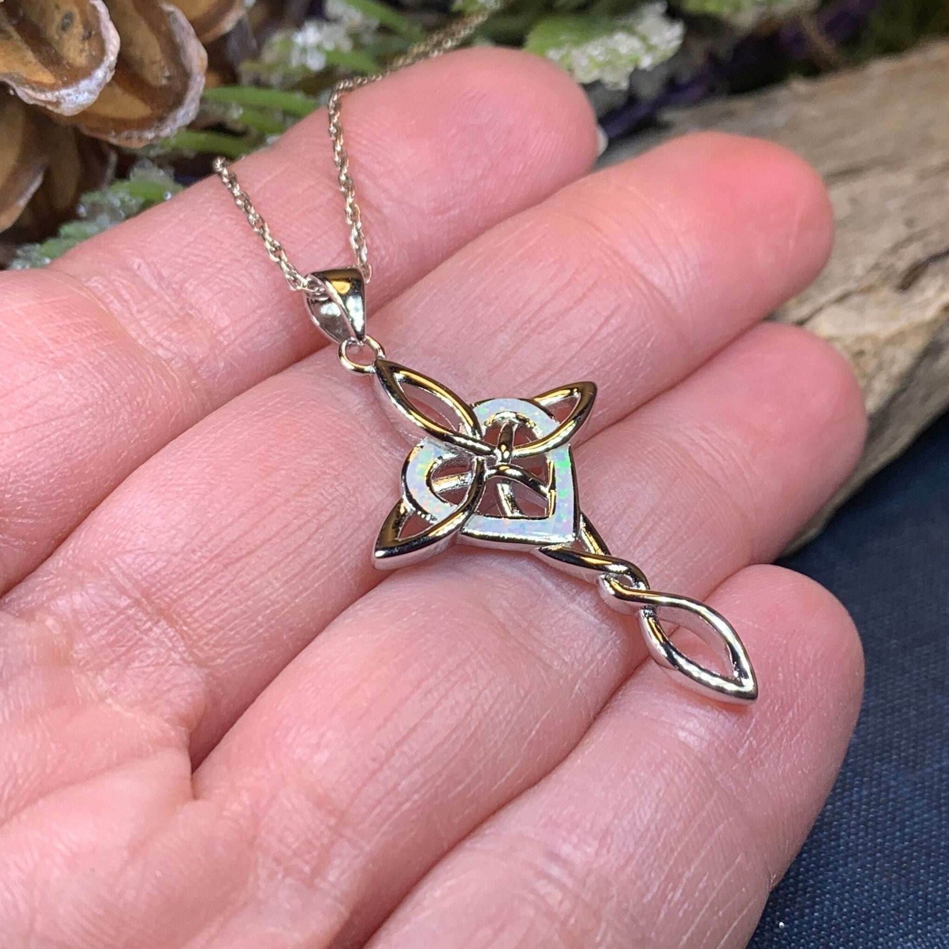 Aurora Opal Celtic Cross Necklace - 18 / Blue