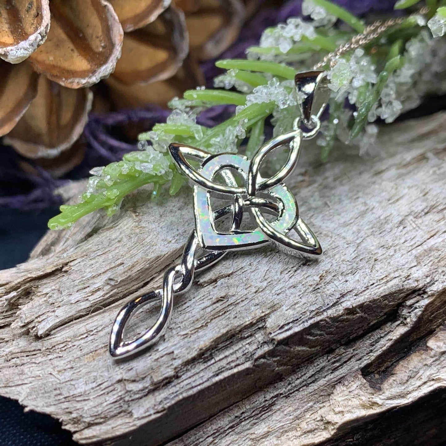 Aurora Opal Celtic Cross Necklace - 18 / Blue