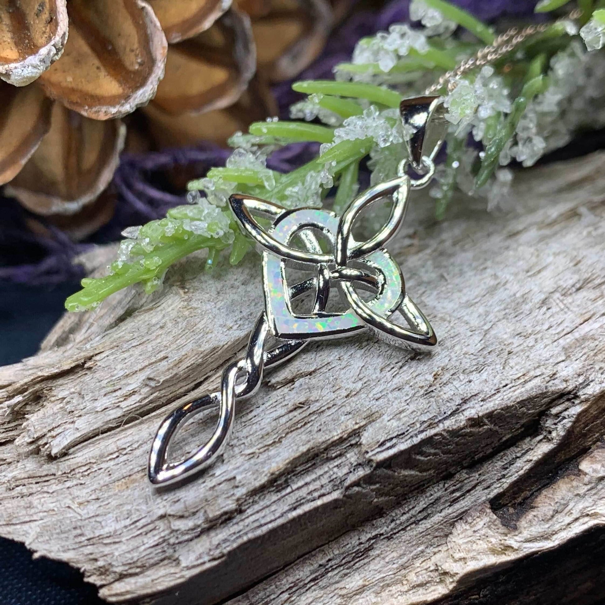 Aurora Opal Celtic Cross Necklace - 18 / Blue