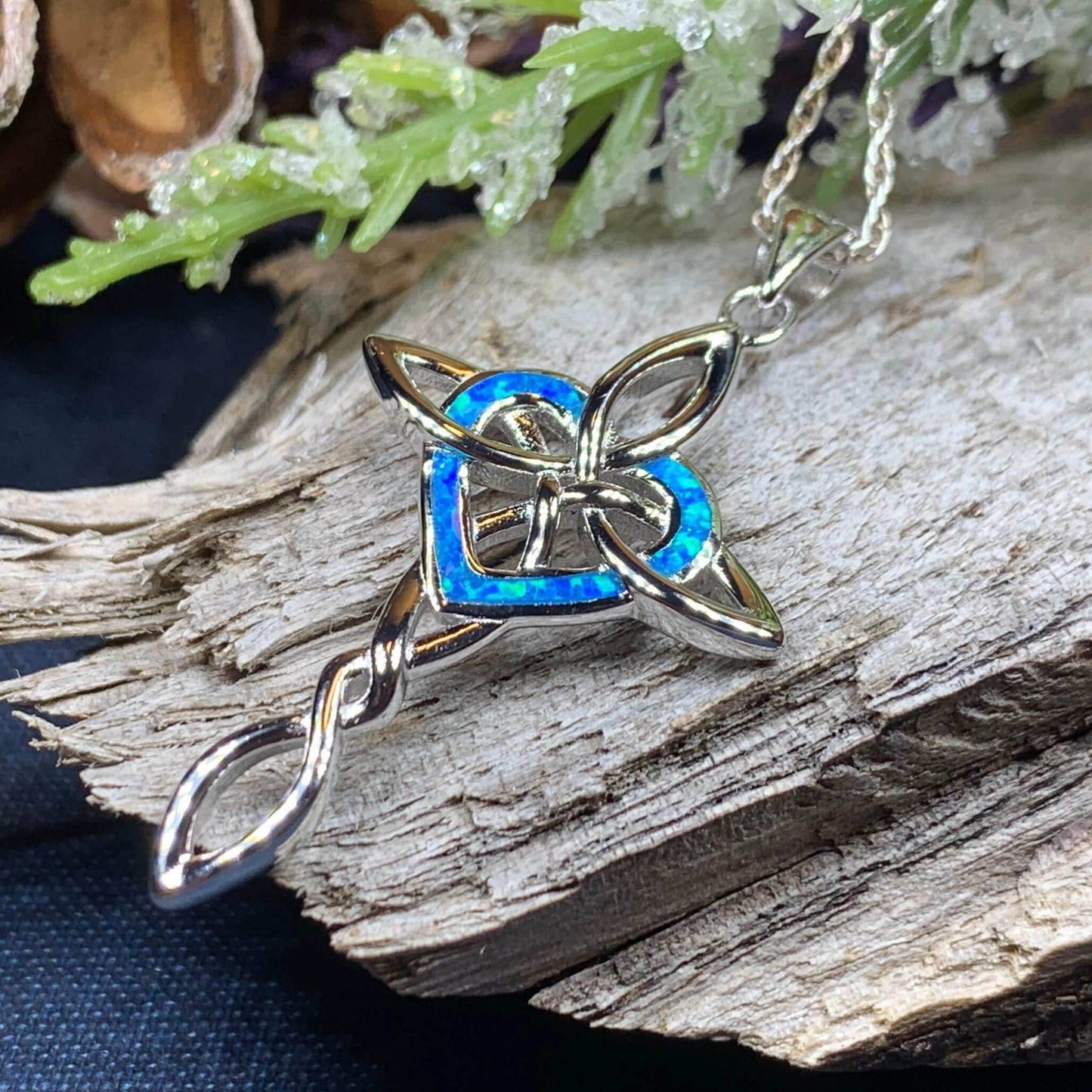 Aurora Opal Celtic Cross Necklace - 18 / Blue