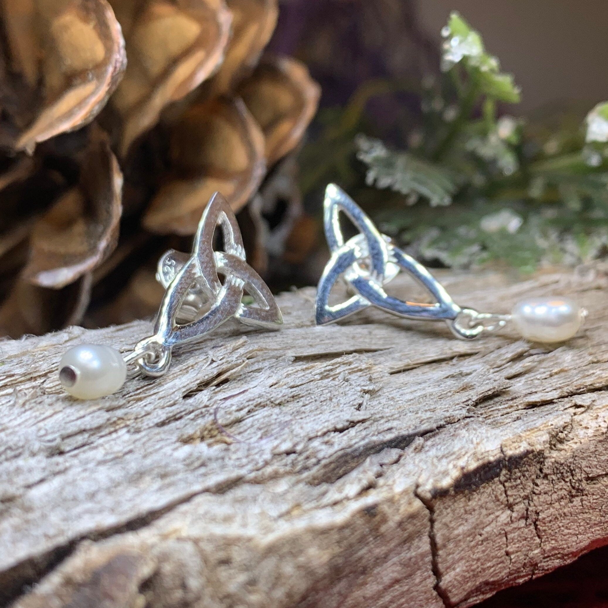 Katina Celtic Knot Pearl Earrings