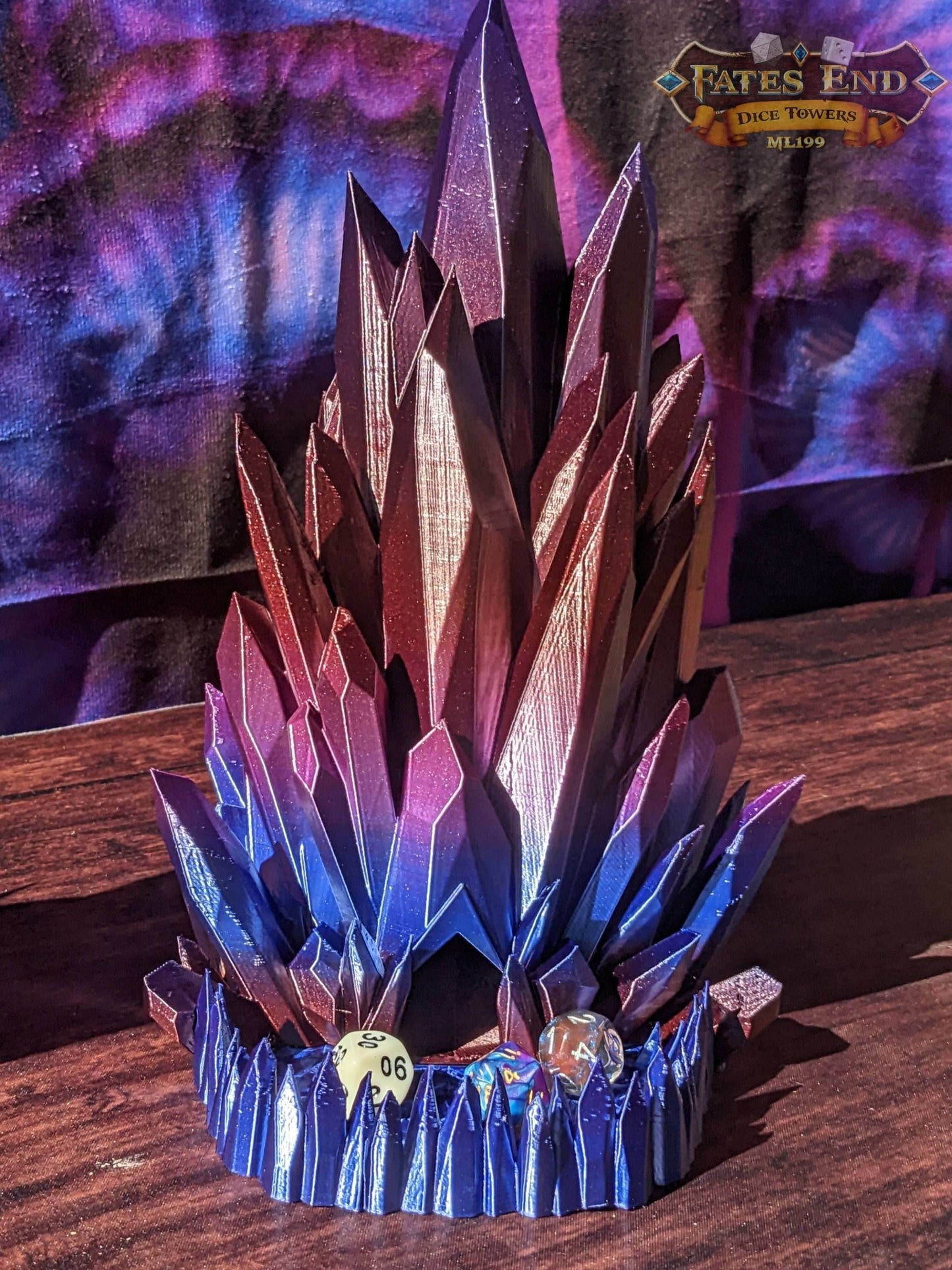 Crystal Dice Tower - Fate's End Collection - Channel Luminous Magic and Clarity with Every Prism Roll. - Black / Yes- Include Random Dice Set