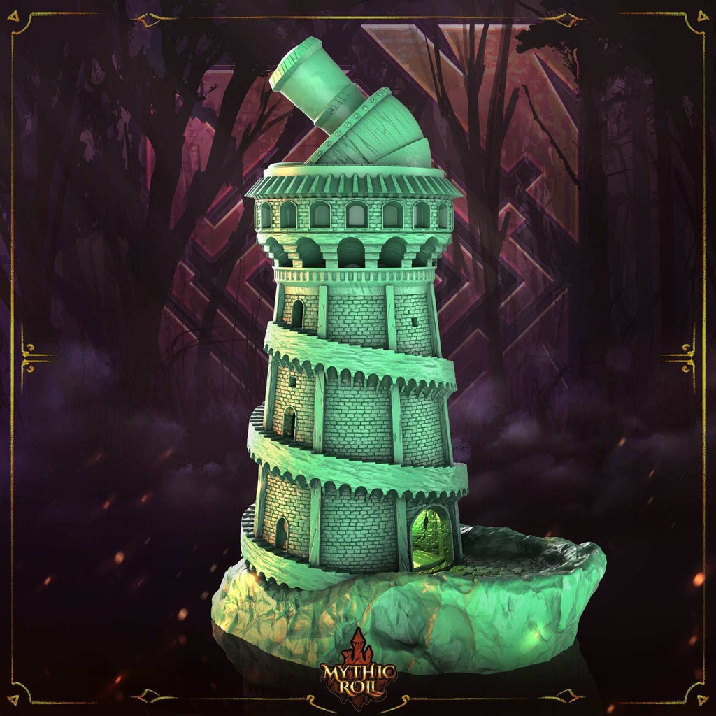 Explorer's Observatory 3D Printed Dice Tower - Mythic Roll - Unchained Games - Gazing into the stars! - Black / Yes- Include Random Dice Set