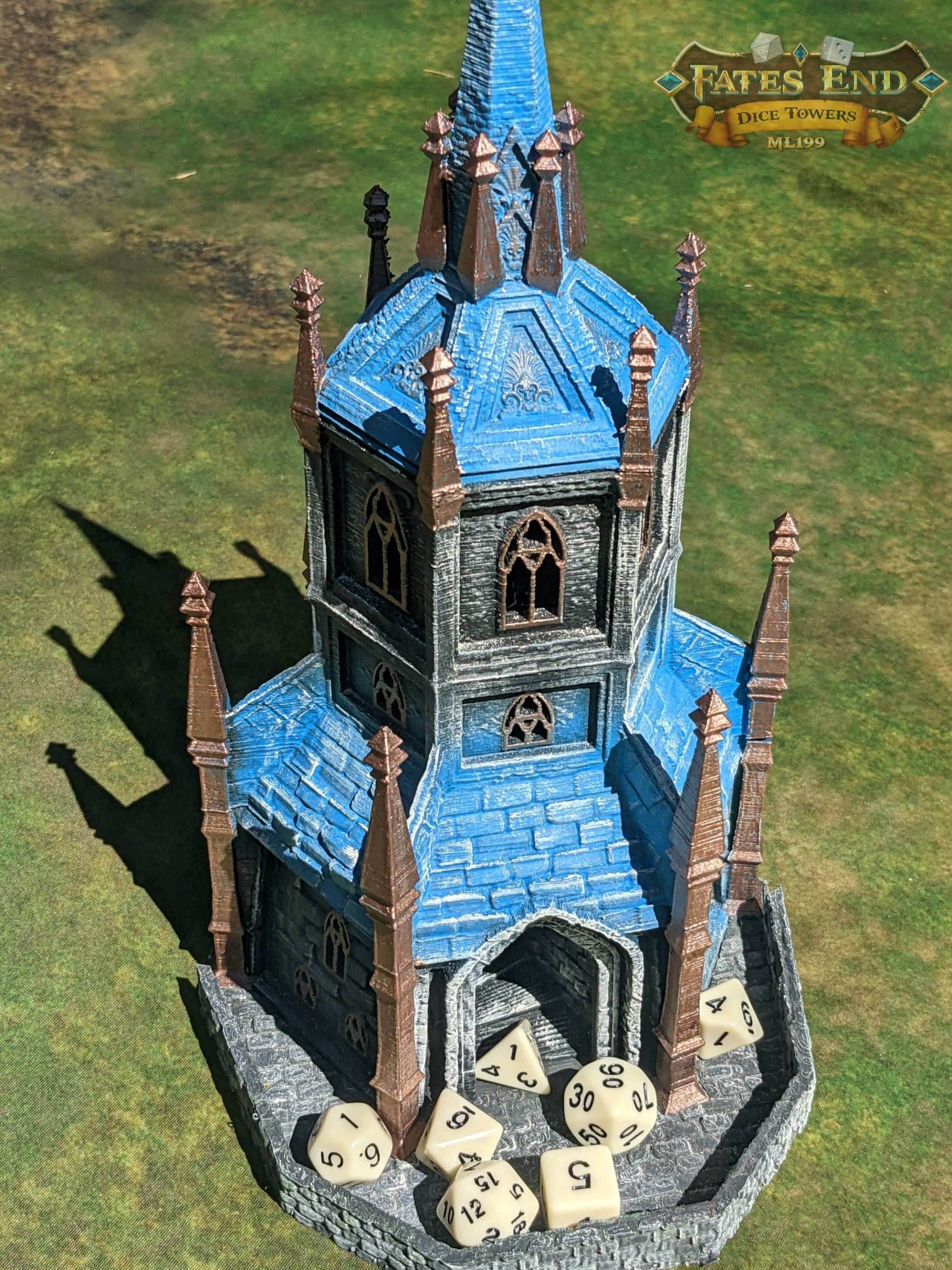 Paladin 3D Printed Dice Tower - Fate's End Collection - A Beacon of Honor! - Black / Yes- Include Random Dice Set