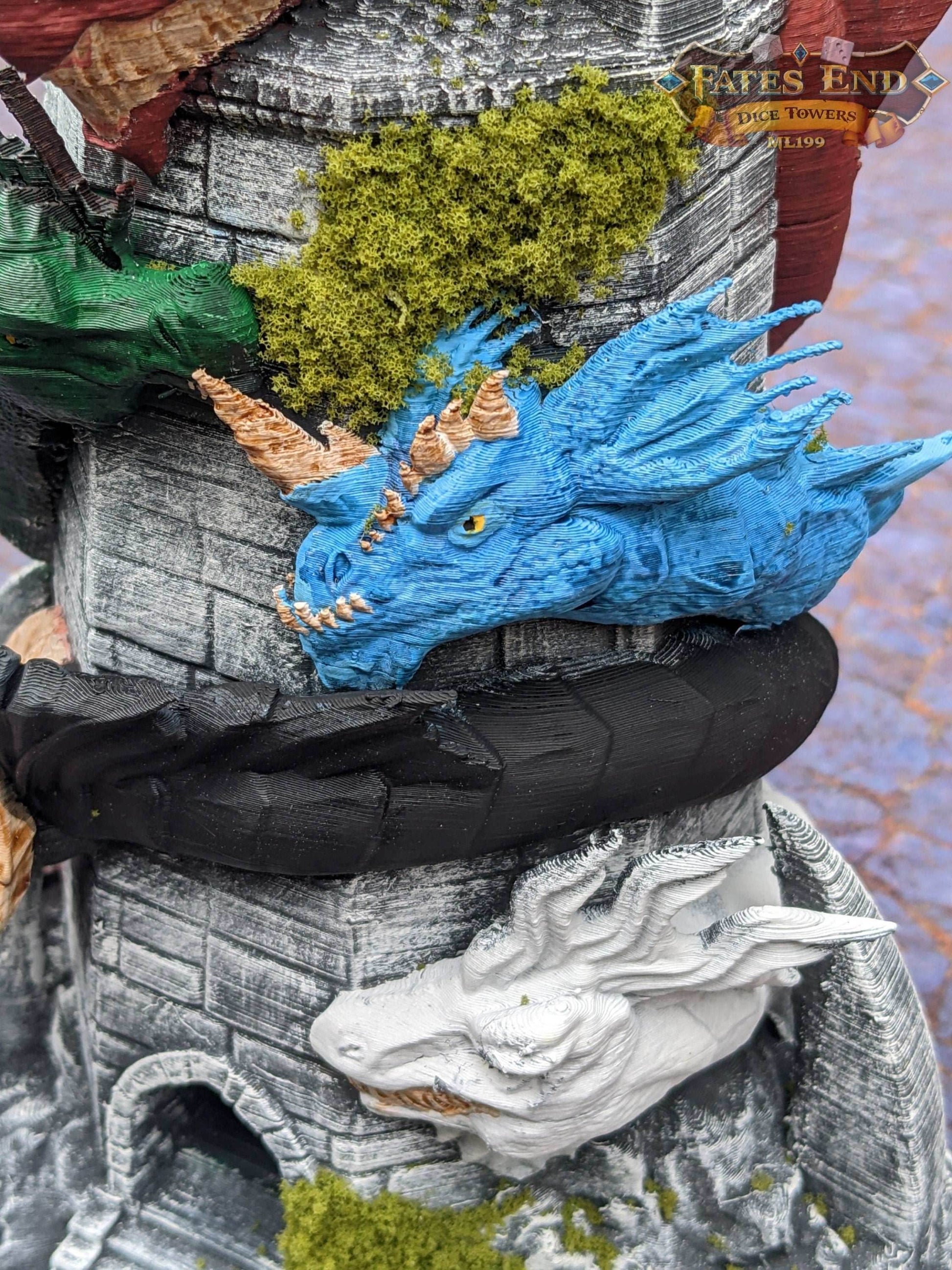 Tiamat Dragon 3D Printed Dice Tower - Fate's End Collection - Tabletop RPG Gaming - DnD D&D - Unleash Fivefold Fury in Your Dice Rolls! - Black / Yes- Include Random Dice Set
