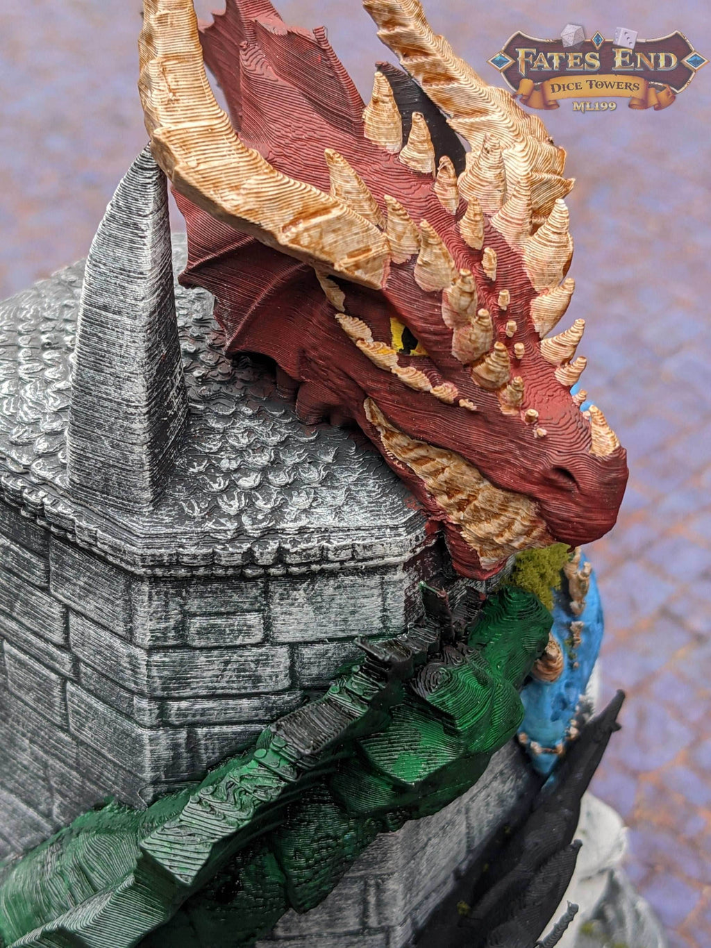 Tiamat Dragon 3D Printed Dice Tower - Fate's End Collection - Tabletop RPG Gaming - DnD D&D - Unleash Fivefold Fury in Your Dice Rolls! - Black / Yes- Include Random Dice Set